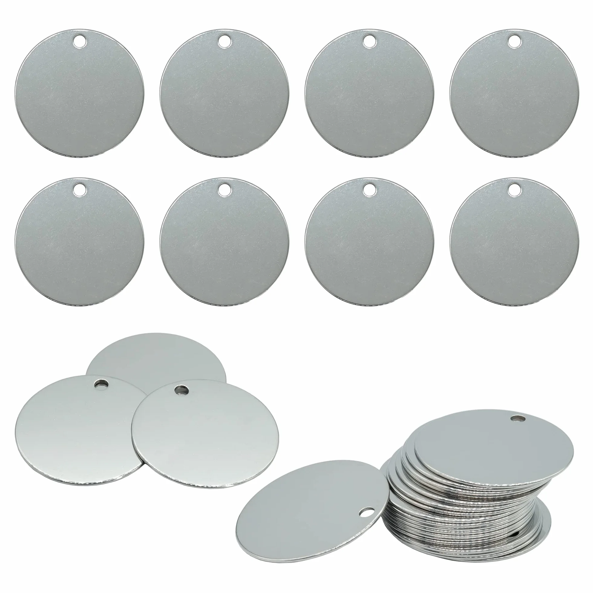 Etiquetas redondas de metal para grabado en blanco de 3,8 cm con agujero, etiquetas en blanco de acero inoxidable, paquete de 25