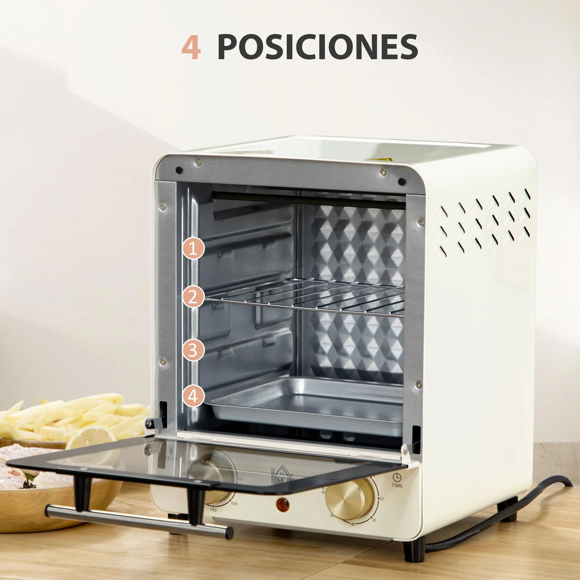 HOMCOM Horno Eléctrico Sobremesa 15 Litros 1000W Horno Portátil Mini Horno con Temperatura hasta 230 ℃ Temporizador Bandeja y Rejilla 25,5x27,5x32 cm Crema