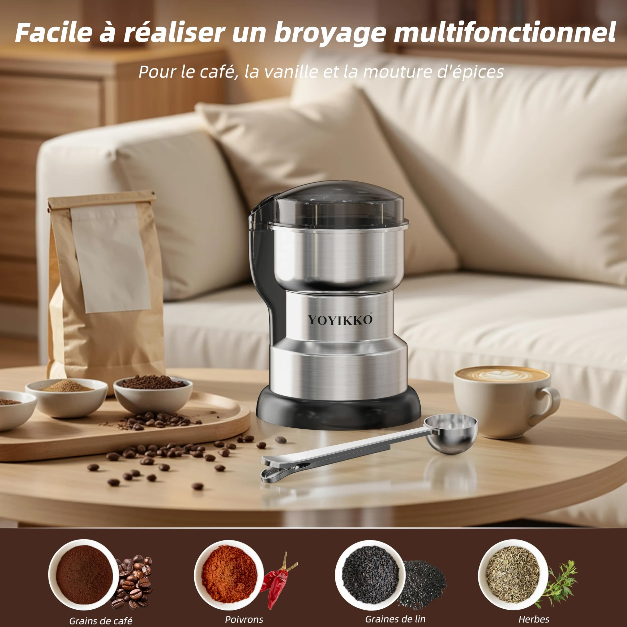 Molinillo de café eléctrico multifunción, Macinacaffè, cafetera ajustable para Espresso/Gocciolamento/Envío. Macinacaffè Para café, especias y otros alimentos (gris plateado)