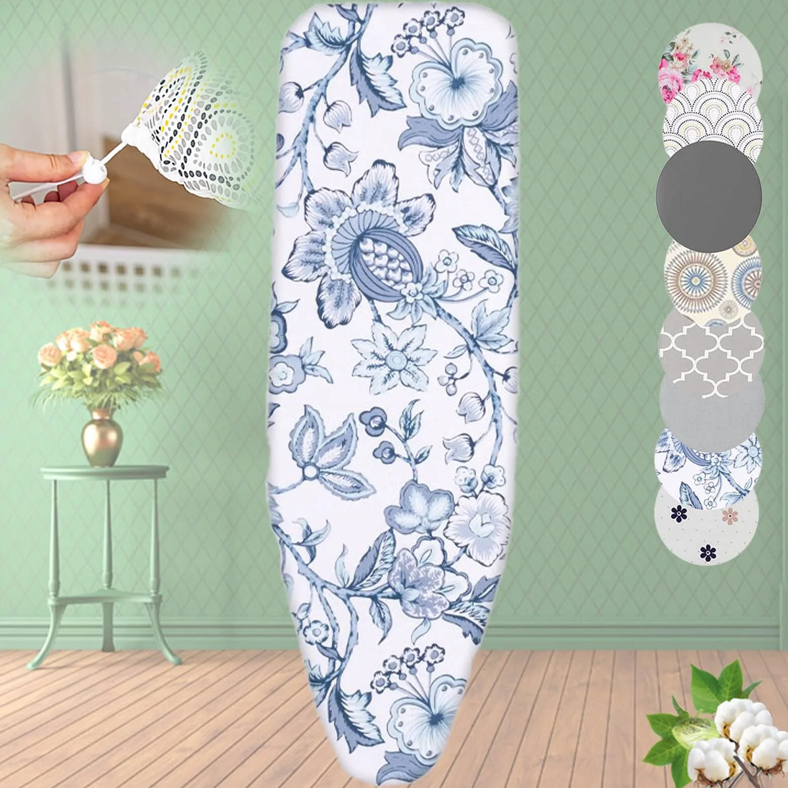 Funda de tabla de planchar resistente de 128 x 40 cm, repuesto acolchada para mesa de planchar, apriete con cordón, duradera y elegante (color Cymbidium)