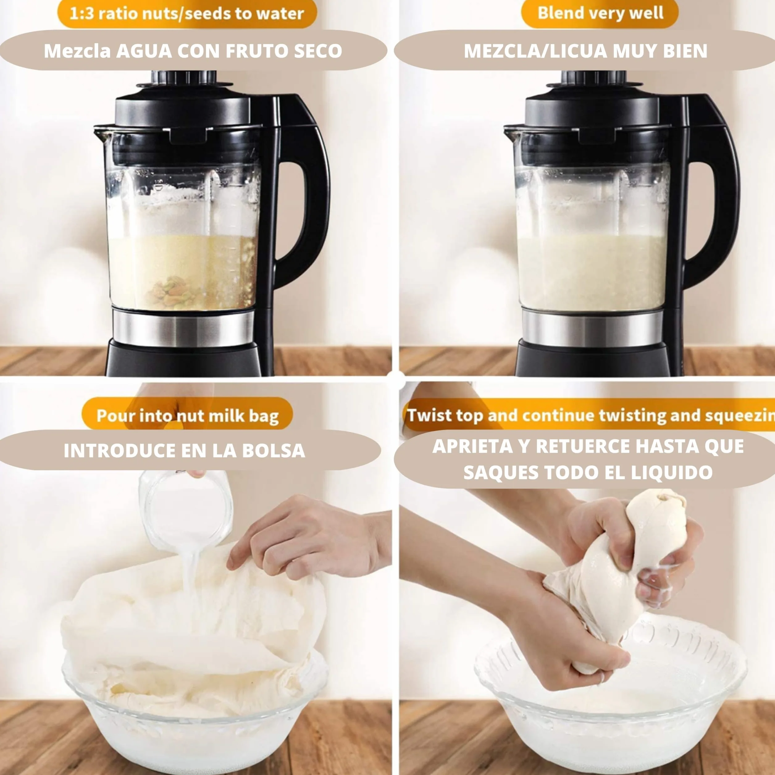 Maname® 5 Bolsas De Tela Reutilizables Filtrar Leche Vegetal. Bolsa para Escurrir Verduras. Colador De Tela Estameña Para Cocina. 3 Grandes + 2 XL Nut Milk Bag. Estopilla. Cheesecloth - Colador Kefir