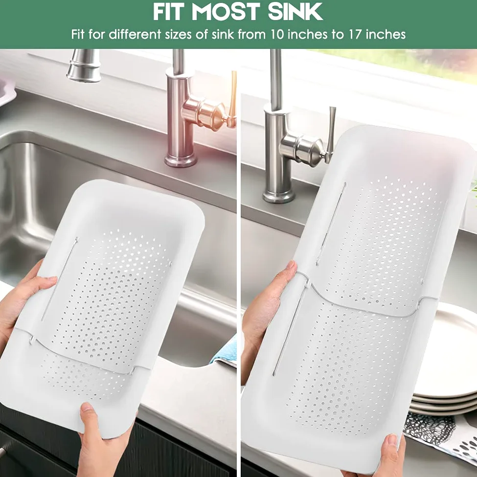 Colador plegable de cocina, colador extensible para frutas, verduras, fideos, pasta, alimentos, escurridor portátil para ahorrar espacio sobre el fregadero... (1, 7#blanco + gris)