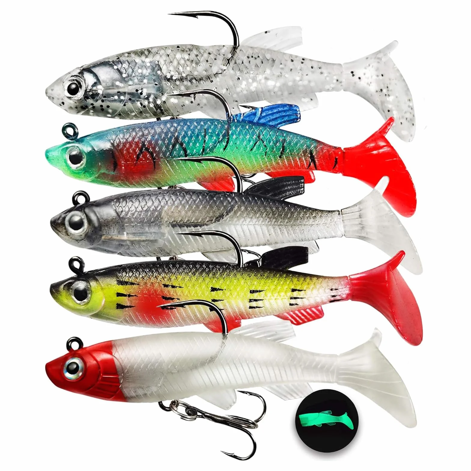 SURALIN Juego de 8 señuelos de pesca premontados con punta de plomo, cebo de pesca de depredador giratorio artificial, cebo artificial giratorio en el mar