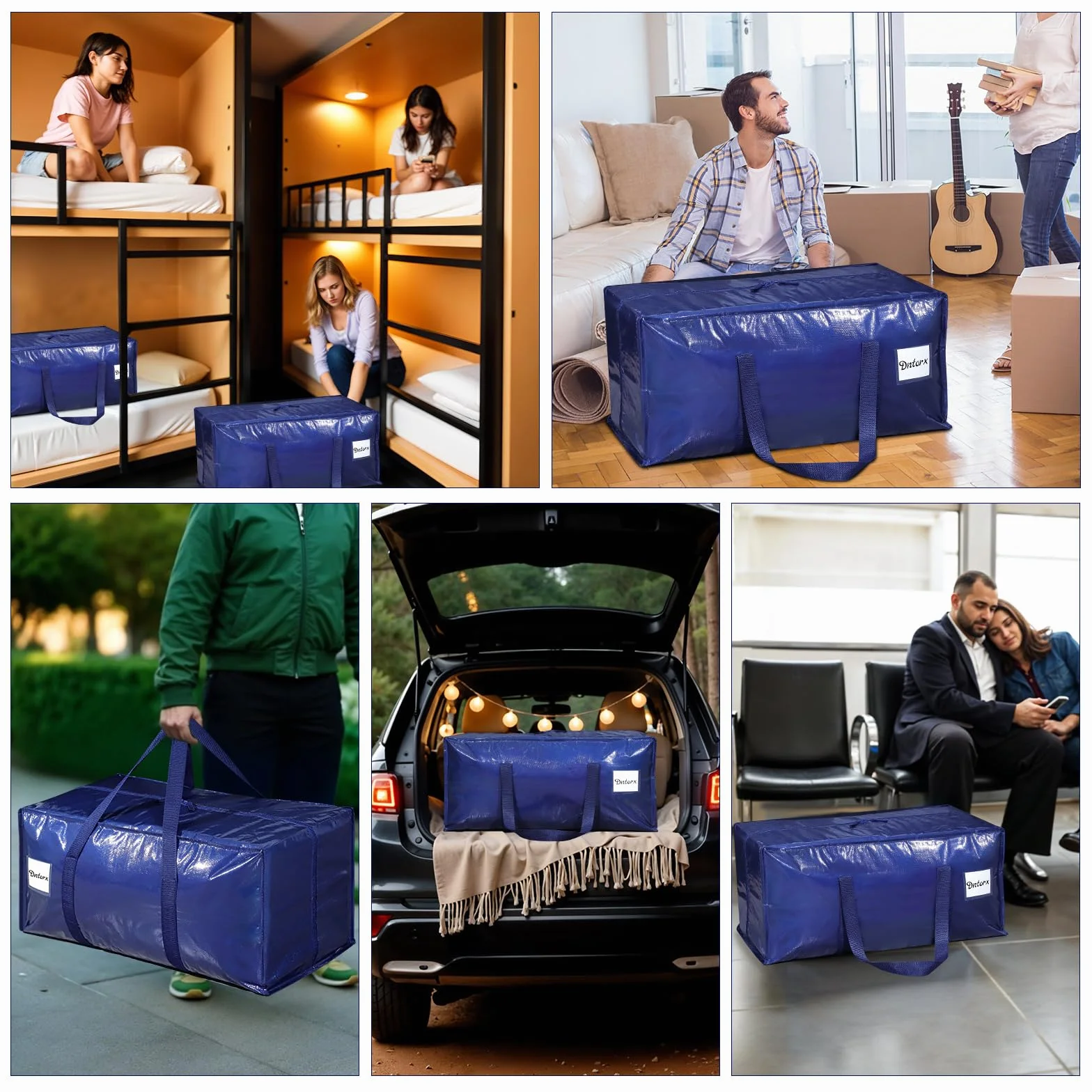 Dntorx 6 bolsas de almacenamiento de 90 l, resistentes bolsas de mudanza, cajas de mudanza, grandes con asa con cremallera, caja de almacenamiento plegable para mudanzas, camping, ropa de cama