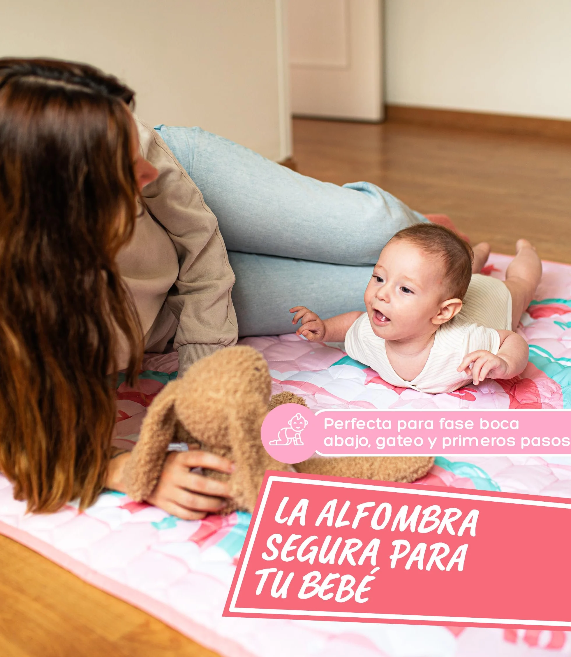 Alfombra Bebe Acolchada 120x120 cm Plegable Antideslizante y Lavable Juegos y Gateo para Suelo Tapete Suave Actividades Montessori Estimulacion Sensorial Infantil Valbabycare