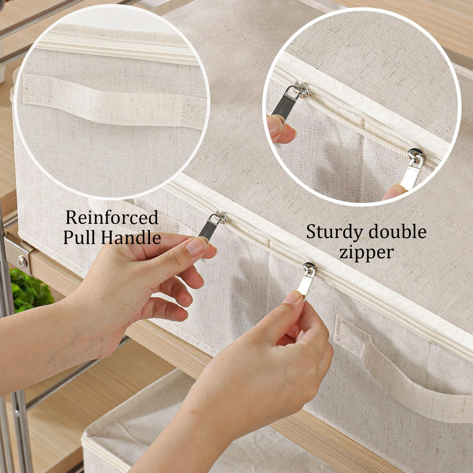2 Piezas Cajas de Almacenamiento Plegable Bajo la Cama, Organizadora de Almacenamiento de Tejidos con Mango, Para Colchas, Ropa, Mantas y Zapatos, 60×30×15cm, Beige