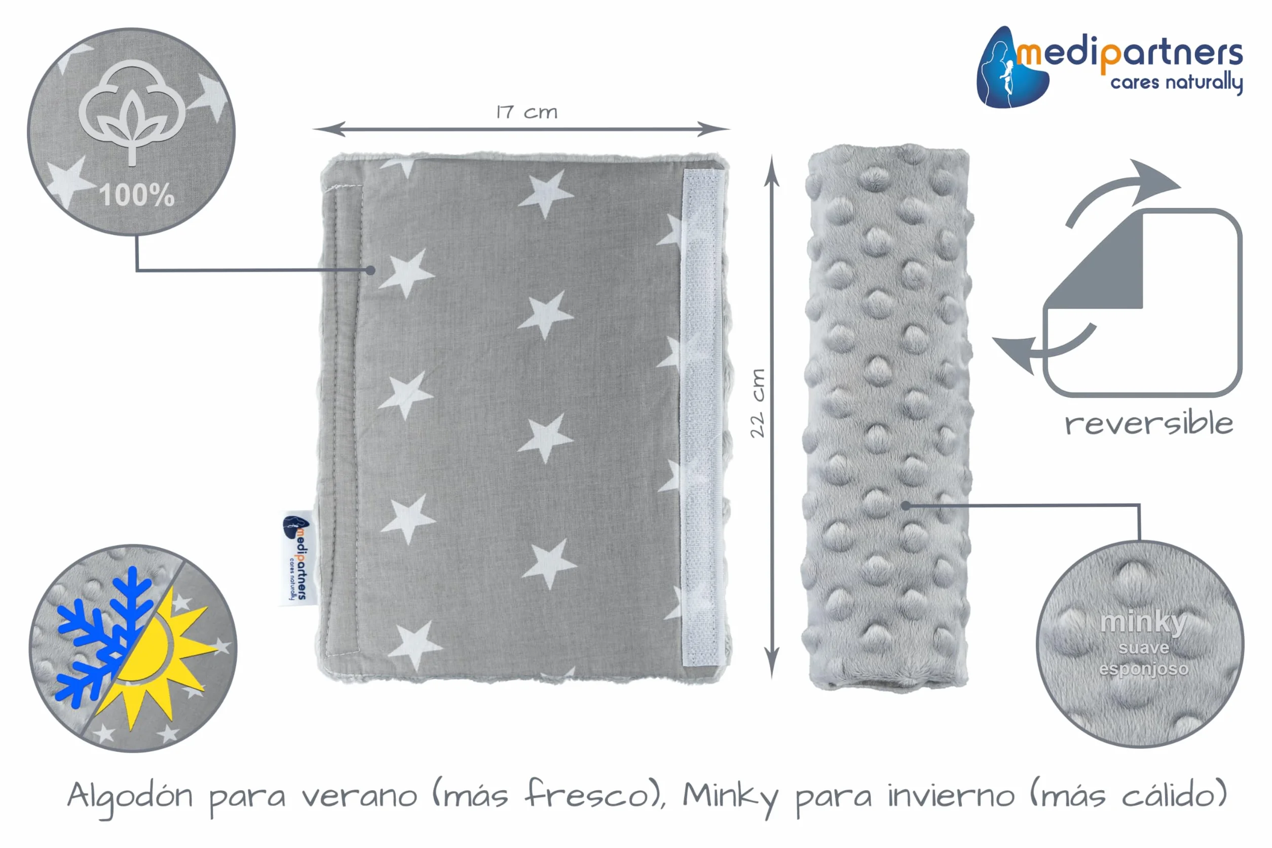 Coche Protector Cinturon Niños Almohadilla 2 Piezas Seguridad Bebe 17x22cm 100% Algodón Minky Cinturón Kids Seat Car Estrellas grises