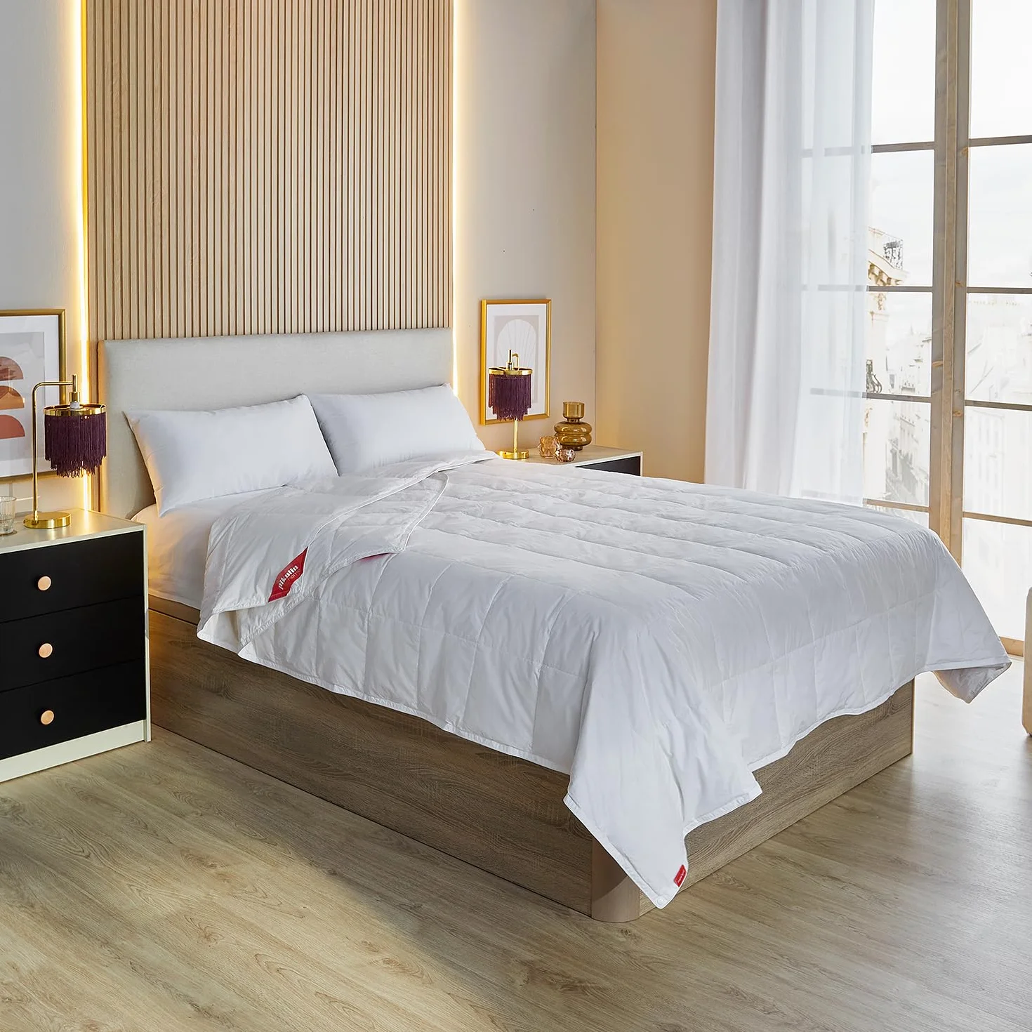 PIKOLIN Home - Edredón Nórdico Duo 92% Plumón de 120 y 160 gr | Cama 150/160 | 240x220 | 4 Estaciones | Tejido de Algodón | Unión Mediante Corchetes