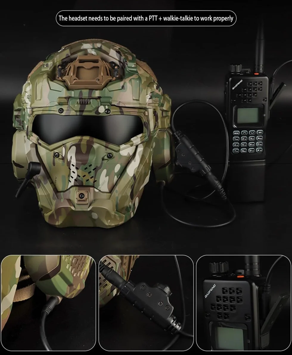 Casco Táctico De Cara Completa con Máscara, Gafas Y Auriculares, Casco De Airsoft Paintball con Ventilador Antiniebla Y Comunicación, Casco Militar para Cosplay, CS, Caza