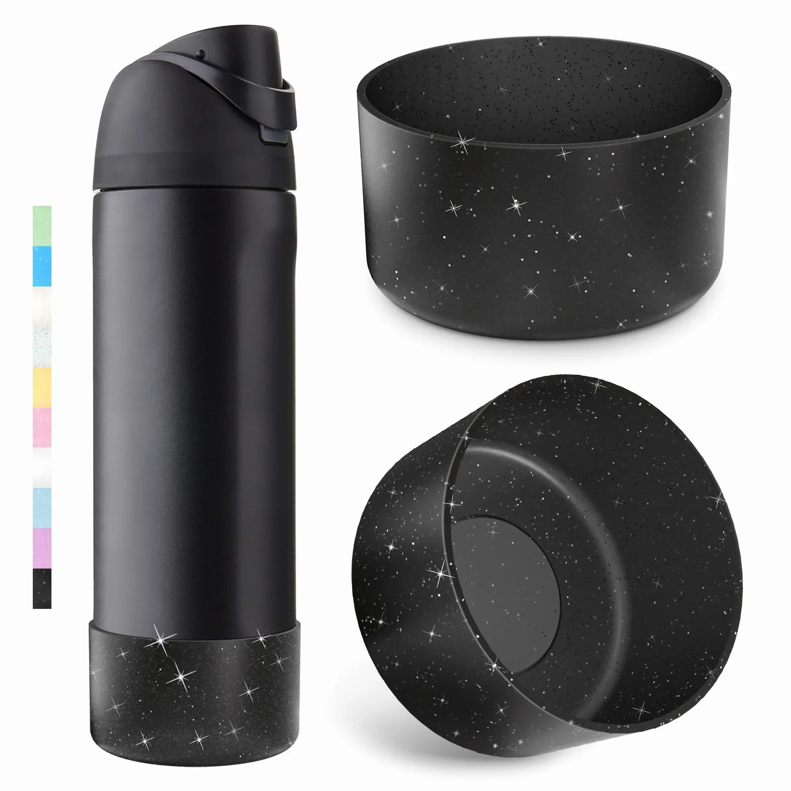 2 botas de silicona con purpurina para botella de agua Owala de 24 onzas, 32 onzas, 40 onzas, funda protectora antideslizante para botella de agua Owala Twist, FreeSip y Flip de acero inoxidable, sin