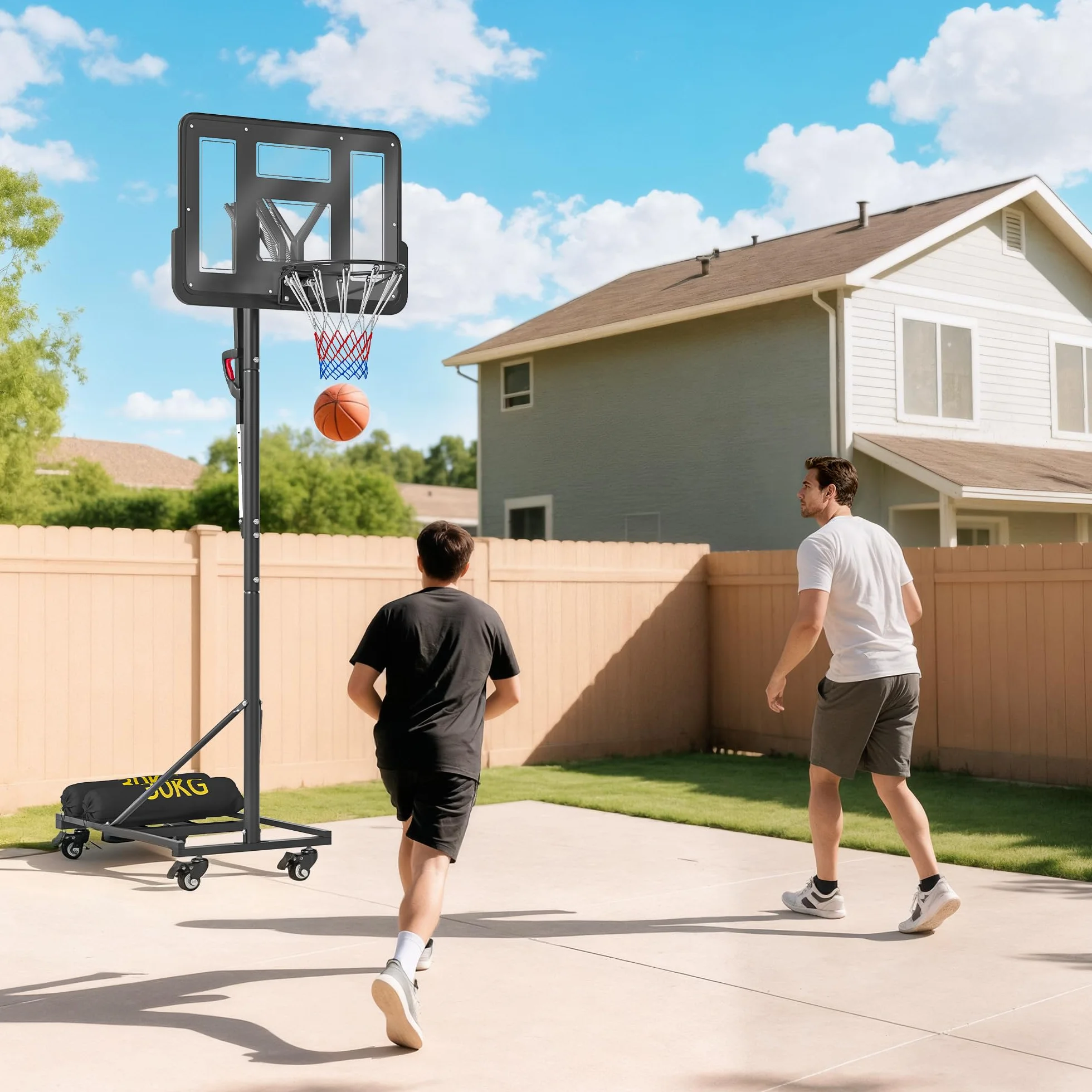 SPORTNOW Canasta de Baloncesto Exterior Altura Ajustable 235-305 cm Portátil Tablero Irrompible 110 cm Ruedas Saco de Peso Negro