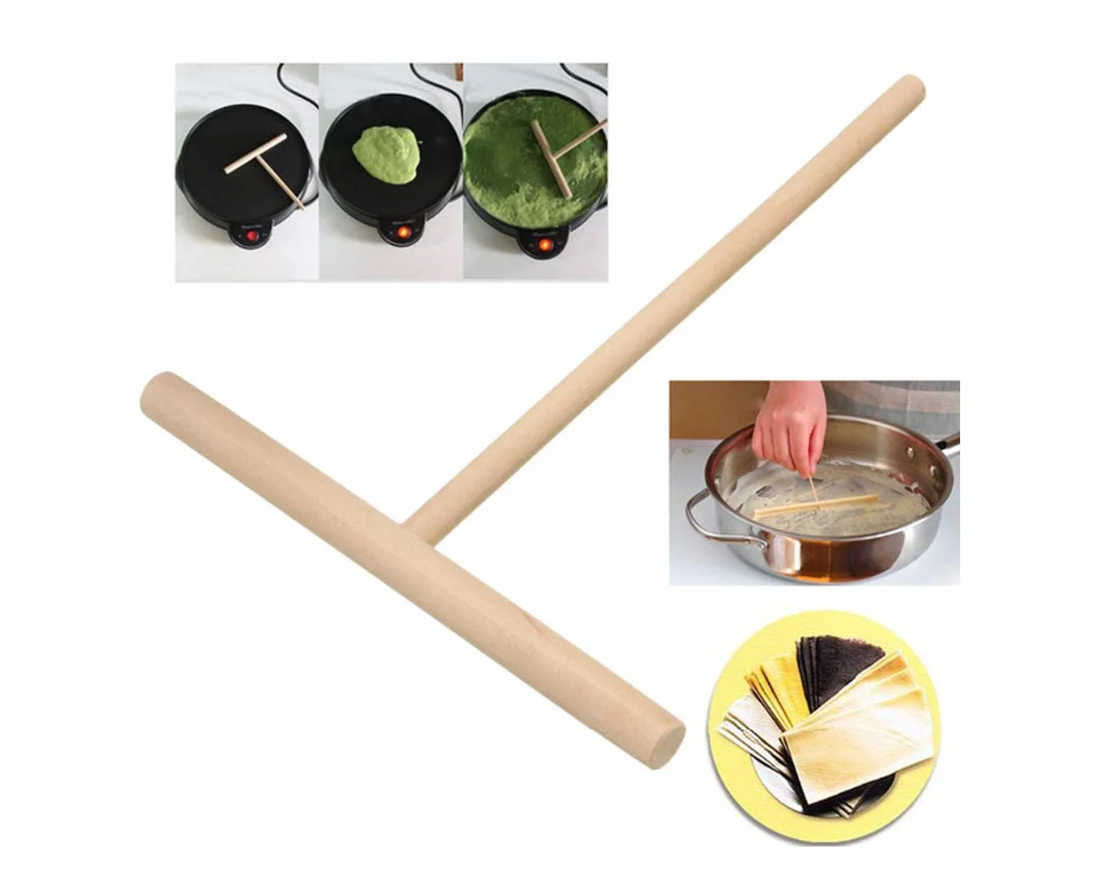 Esparcidor de Rastrillo Crepas 2 Piezas 6.1 Pulgadas x 4.7 Pulgadas Herramienta de Madera en Forma de "T" para Crepas Fabricante de Crepas y Panqueques de Madera