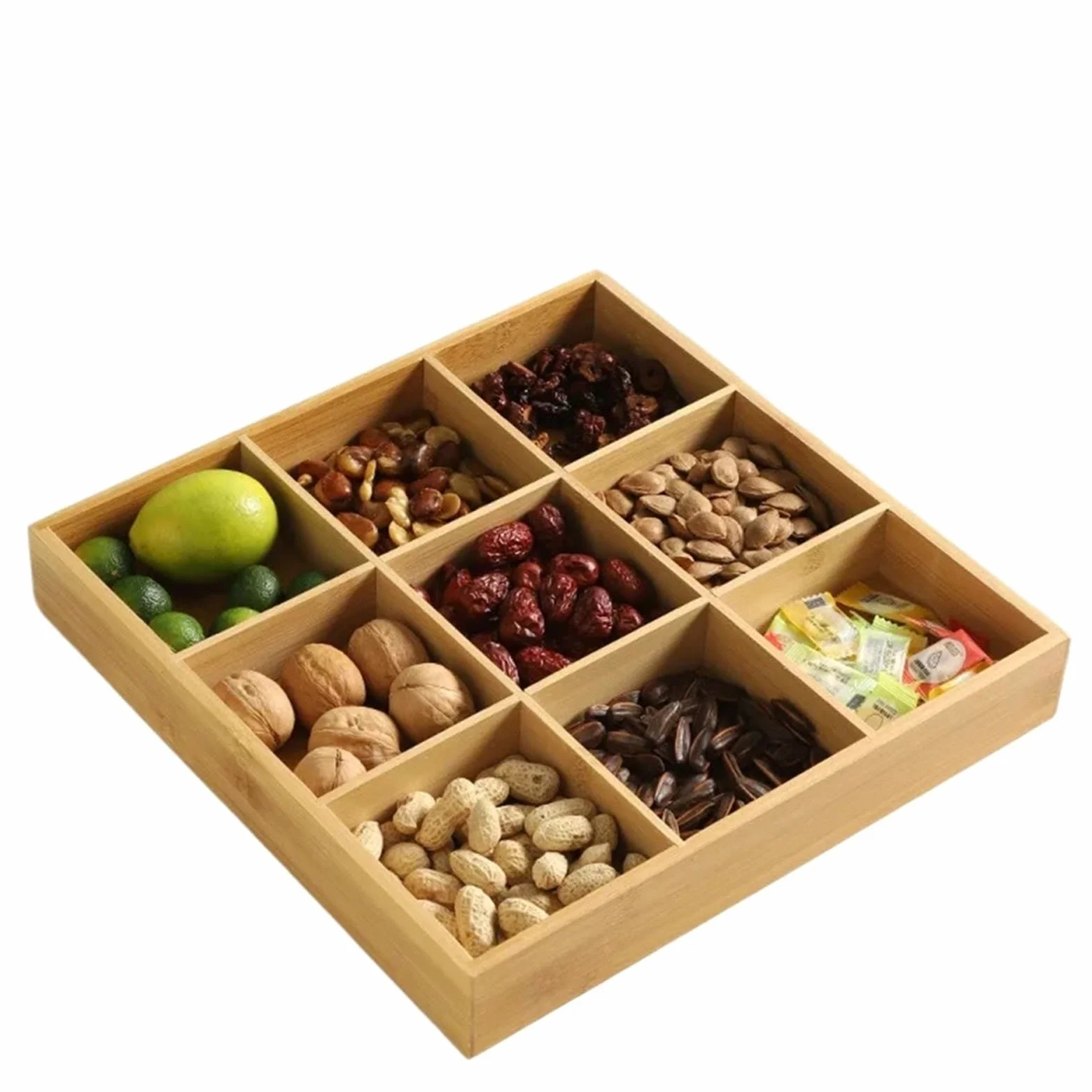 Plato llano de nueve compartimentos para Almacenar Nueces | Plato for aperitivos, plato lateral, compartimento for pan, plato, escurridor(Size2)