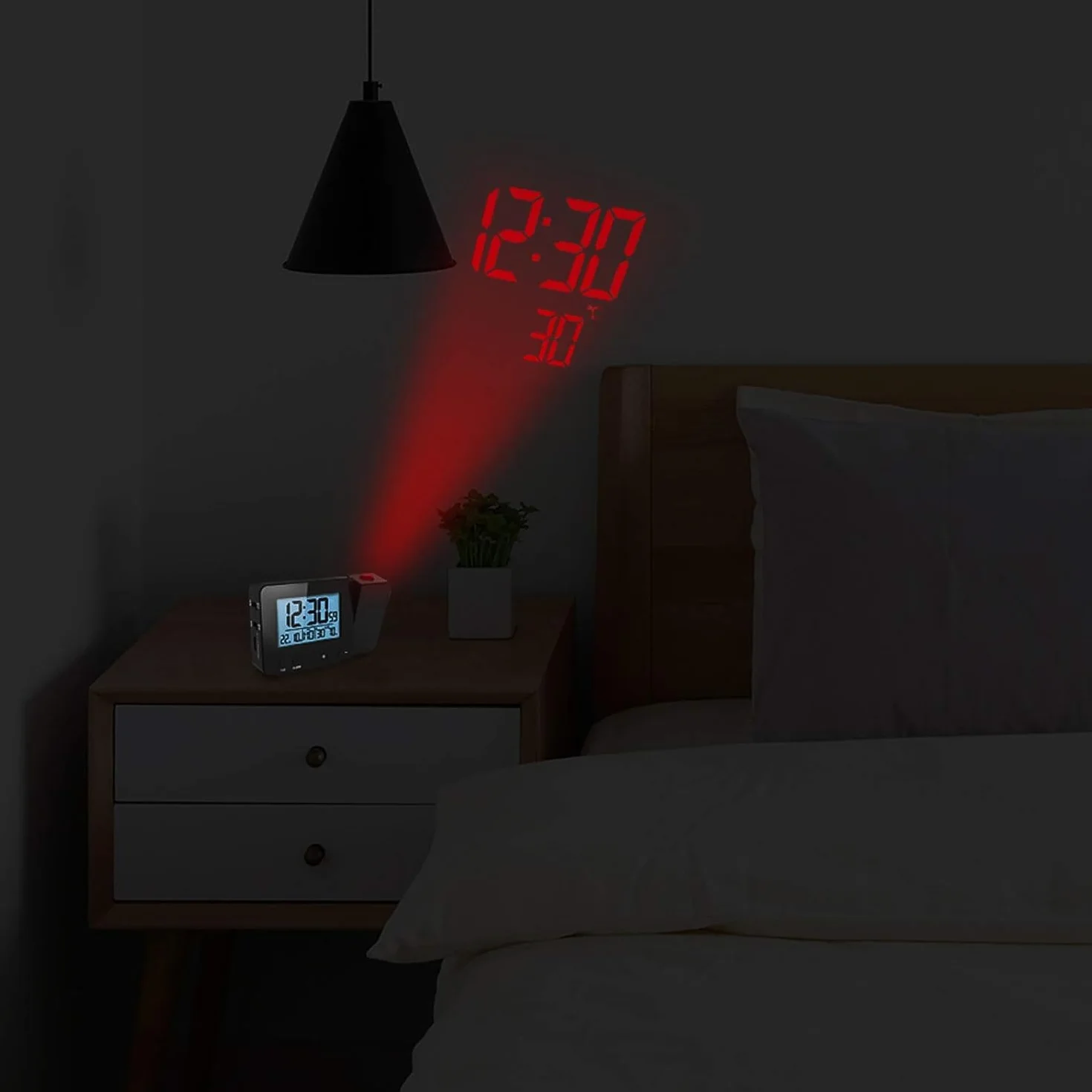 Despertador Digital De Proyección, Despertador con Proyector De Techo, Despertador De Mesita De Noche Digital con Temperatura Snooze Luminosidad Ajustable, Despertador Digital De Mesita De Noche