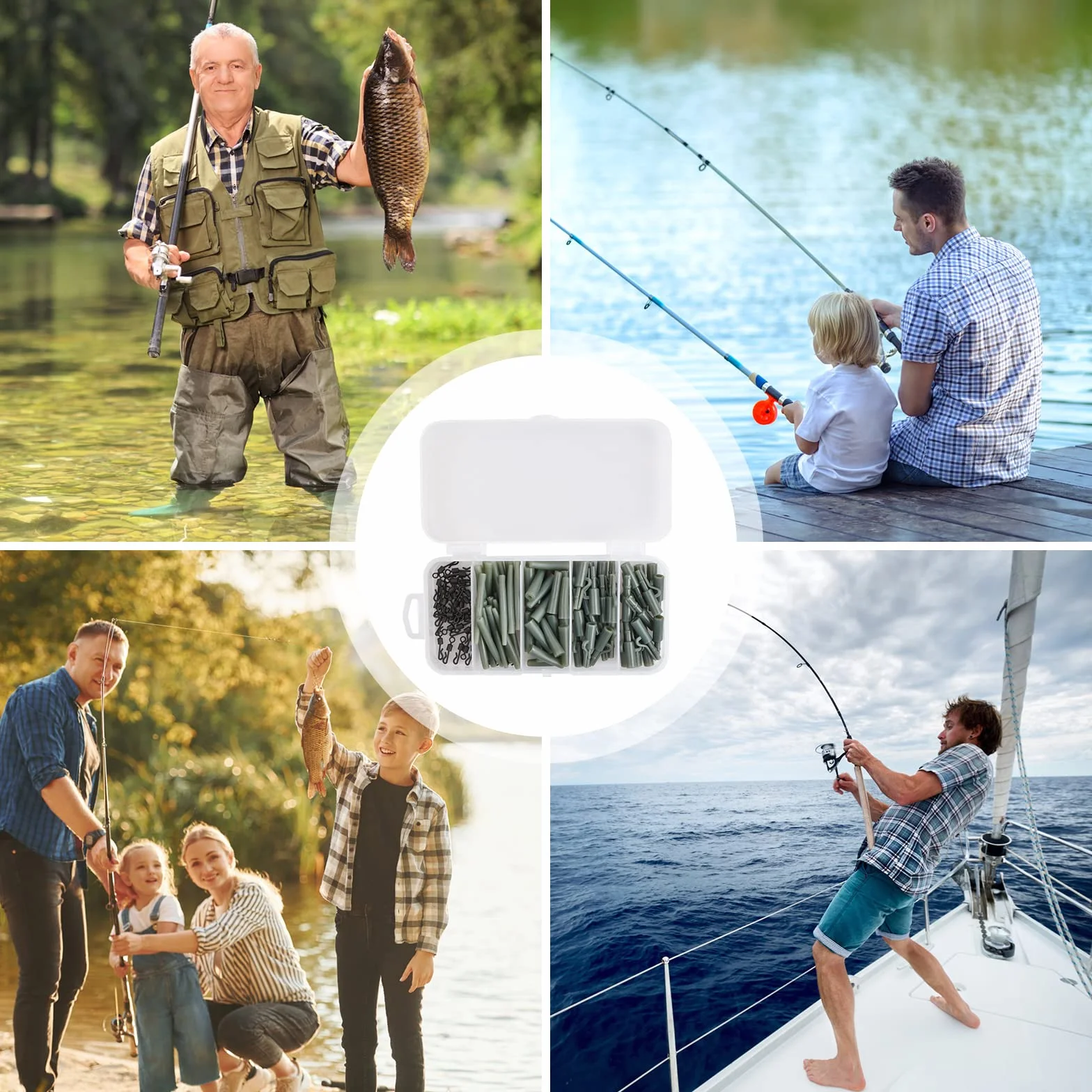 Accesorios de Pesca de Carpa 120 Piezas Kit de Aparejos de Agua Dulce con Clip de Plomo y Mangas Antienredos