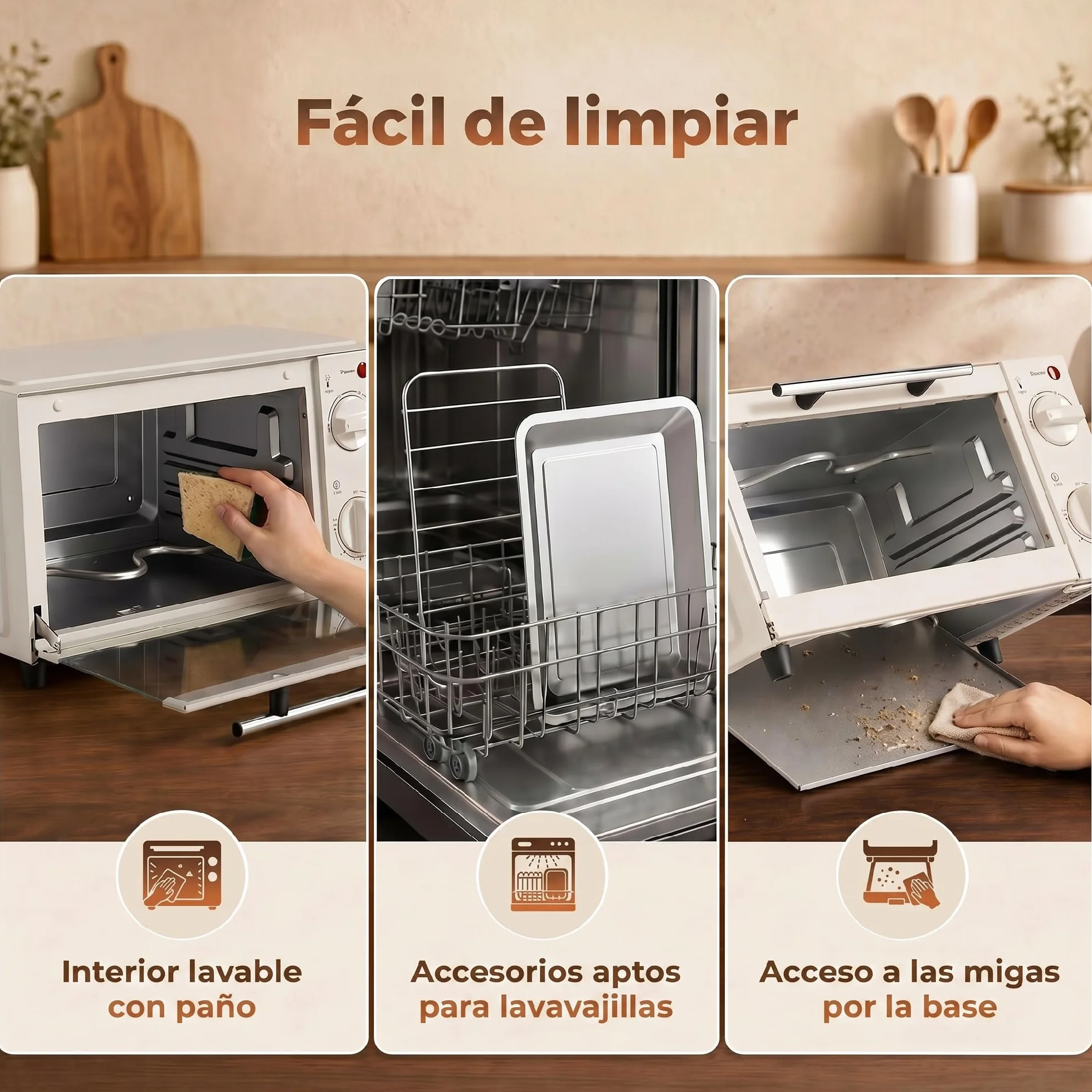 HOMCOM Horno Eléctrico de Sobremesa Horno Sobremesa de 9L 750W con Temperatura Ajustable hasta 230°C Temporizador 60min y Bandeja para Hornear Parrilla Crema