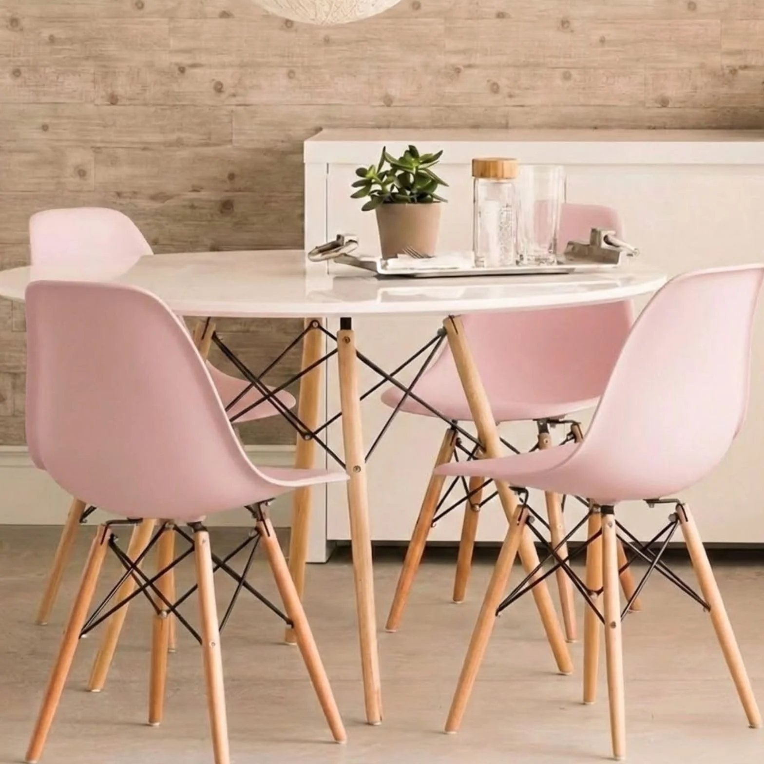 DASCK Silla Nórdica Escandinava, Patas de Haya Natural, Polipropileno Ergonómico, Carga Máx. 120 kg, para Comedor y Salón (Rosa)