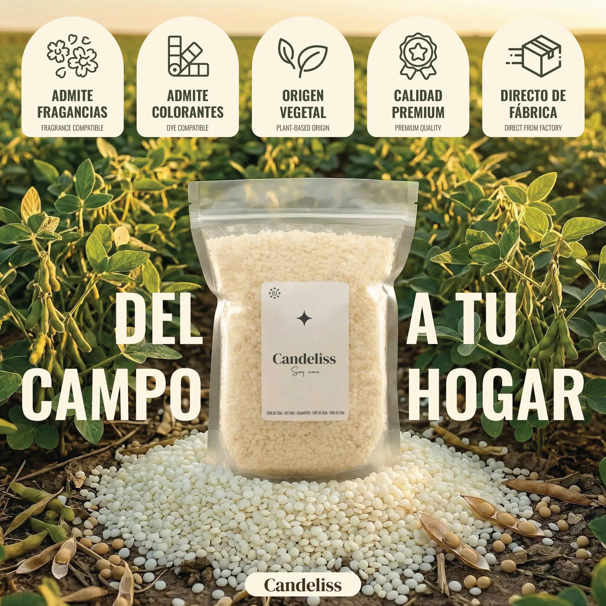CANDELISS Cera para velas en Vaso 2kg. Cera de soja bajo punto de fusion para hacer velas caseras 2kg Material hacer velas blancas aromaticas color Soy candle wax candle making (2kg)