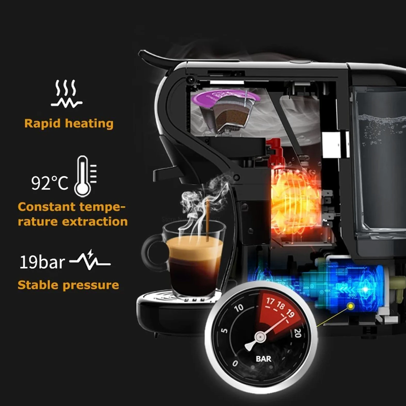 DieffematicKF Cafetera Cafetera 5 en 1 Cafetera Cápsula múltiple Expresso Cafetera Cápsula de Leche Cápsula de café molido