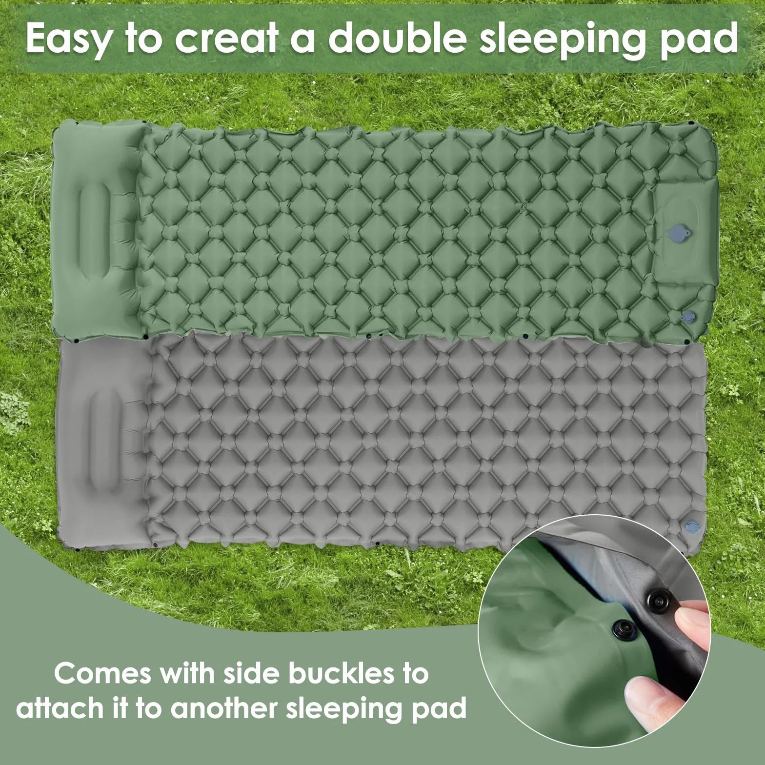 Colchón de Aire Autoinflable con Almohada, Esterilla Camping Portátil Verde, Bomba de Pie Incluida