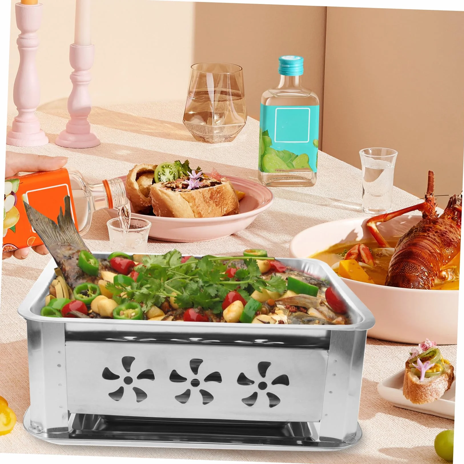 HANABASS Plato Grueso De Pescado Parrilla Bandeja De Buffet De Acero Inoxidable Plato Rectangular Para Servir Buffet Bandeja Plana Para Calentar Alimentos