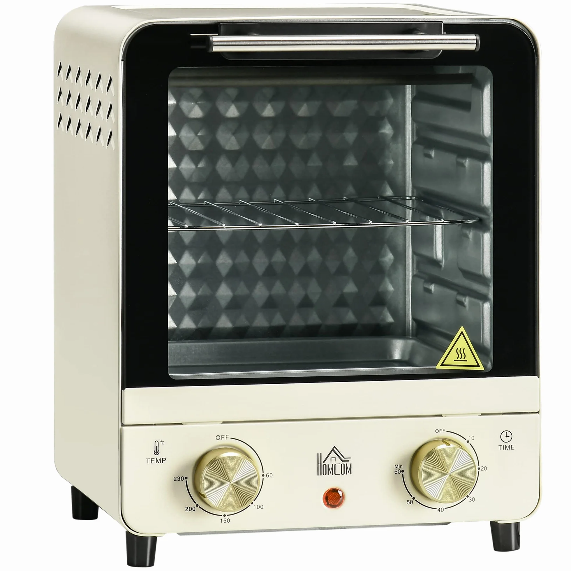 HOMCOM Horno Eléctrico Sobremesa 15 Litros 1000W Horno Portátil Mini Horno con Temperatura hasta 230 ℃ Temporizador Bandeja y Rejilla 25,5x27,5x32 cm Crema
