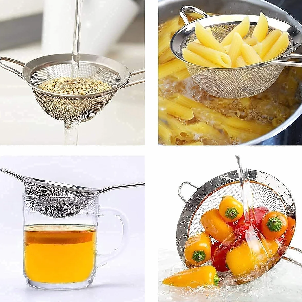 Pack 3 Colador Acero Inoxidable 12cm, 10cm y 8cm - Cocina Malla Fina Microperforado Redondo