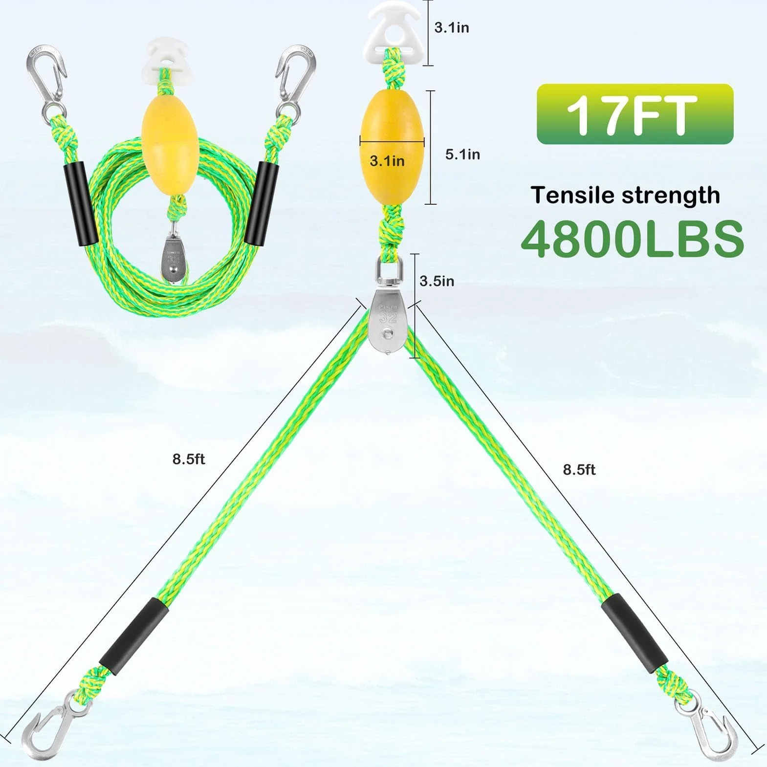 Cabo de Remolque 5 Metros con Flotador Antideslizante para Accesorios de Bote de Esquí Acuático