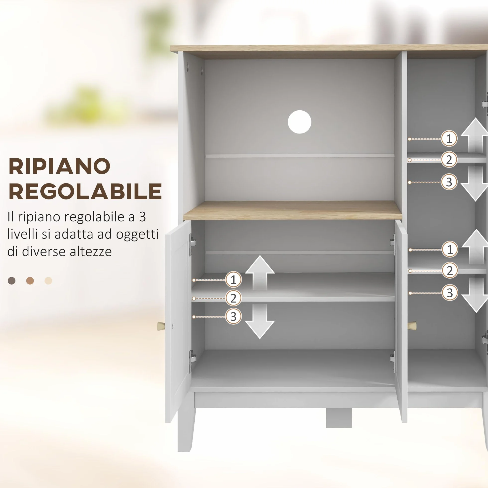 HOMCOM Mueble Auxiliar de Cocina Moderno Mueble para Microondas Aparador de Cocina con Estantes 3 Puertas Compartimiento Abierto y Sistema Anti-vuelco para Comedor 80x35x97 cm Blanco
