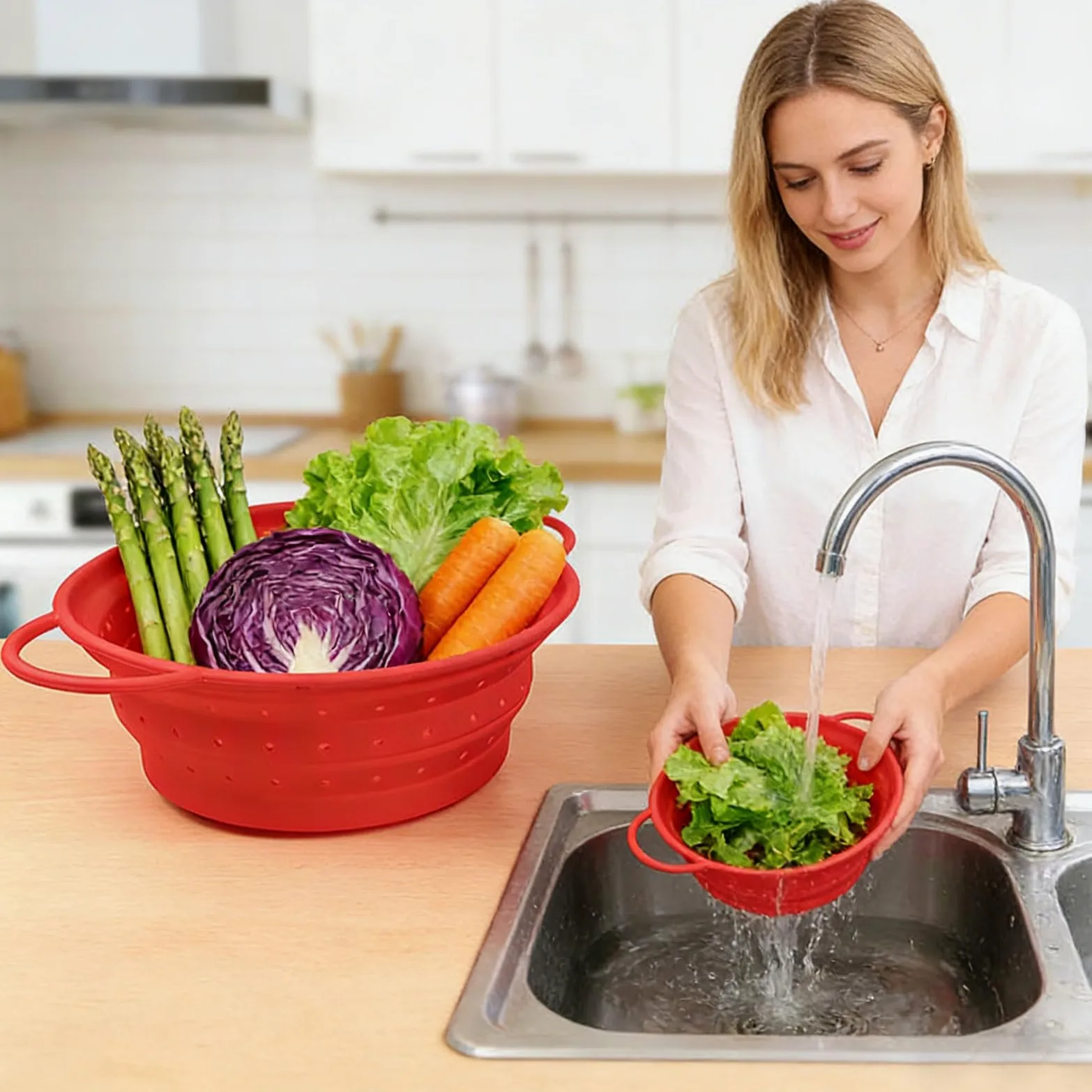 3 coladores plegables de silicona de grado alimenticio, seguros para uso en la cocina, para un fácil almacenamiento, colador de camping