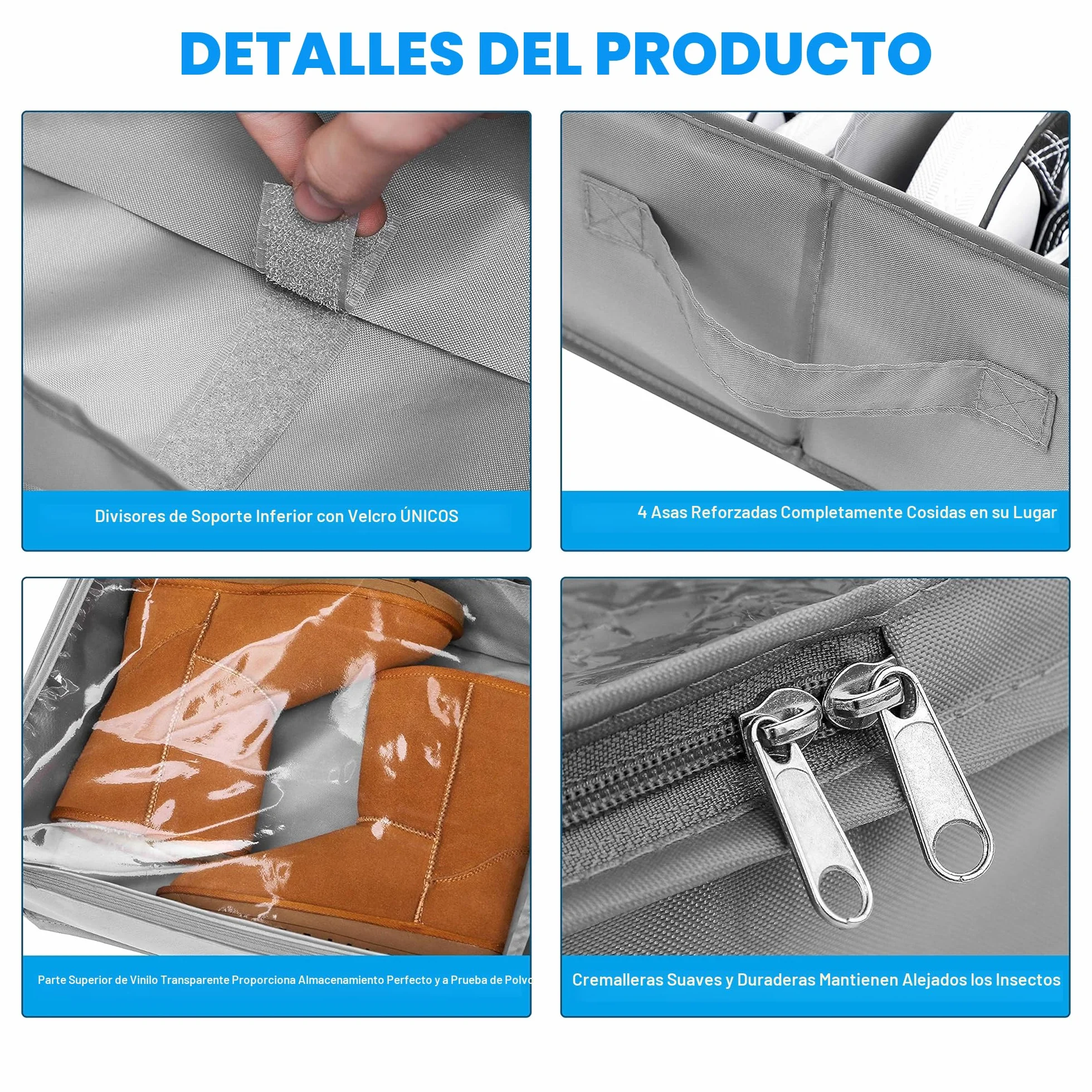 Organizador Zapatos 2 Pcs, para 16 + 4 Pares de Botas, Almacenaje bajo Cama y para Parte Superior del Armario, Cajas para Guardar Organizar con Ventana Transparente