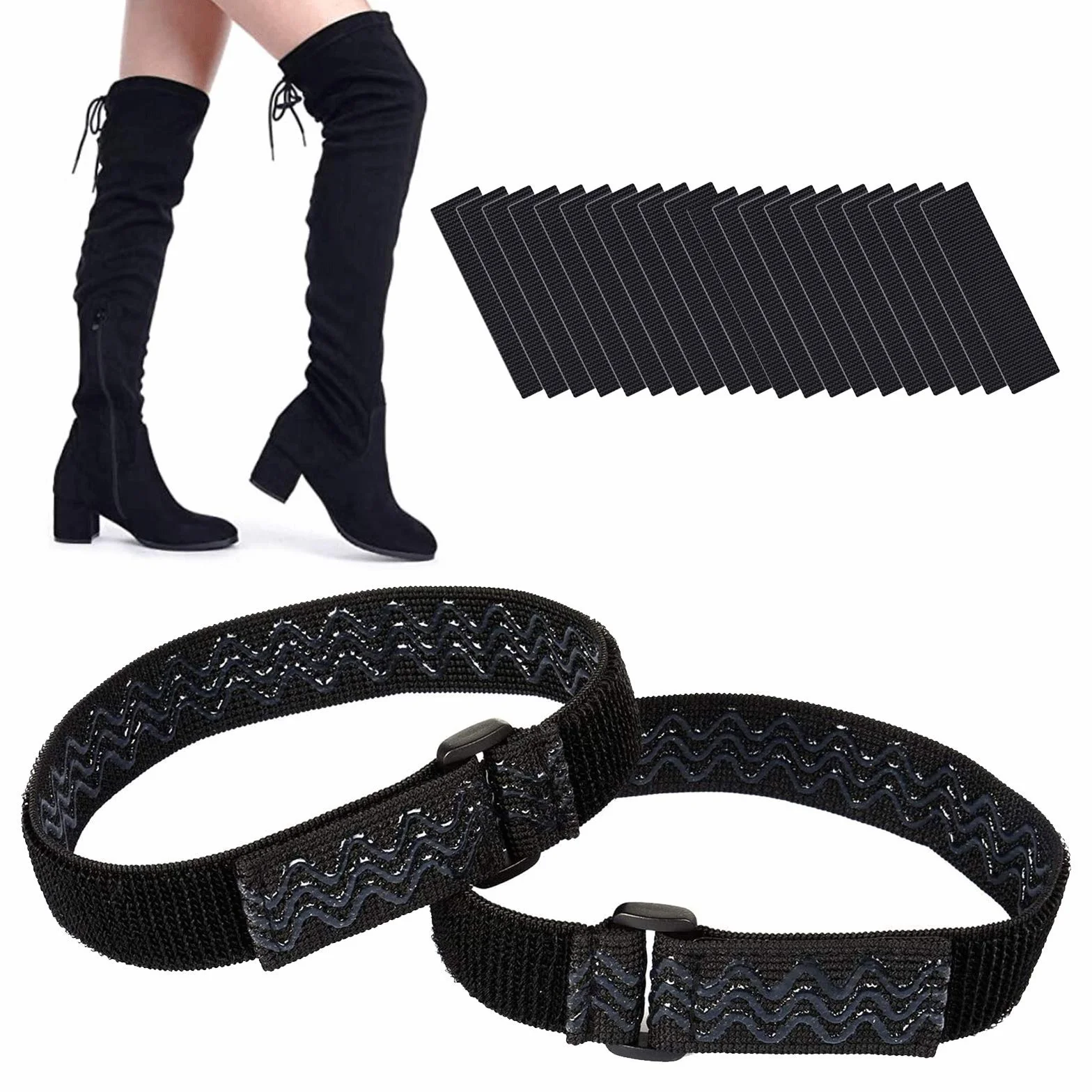 Correas de Botas Largas Fijas Antideslizantes con Cinta Adhesiva Gancho Ajustable Prevención de Caídas