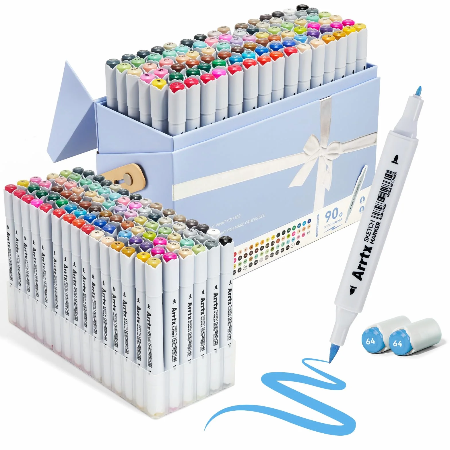 Arrtx 90 rotuladores de alcohol de doble punta (pincel y fino) para artistas, rotuladores de bocetos de alta calidad con estuche, rotuladores de alto pigmento, para adultos para colorear e ilustrar