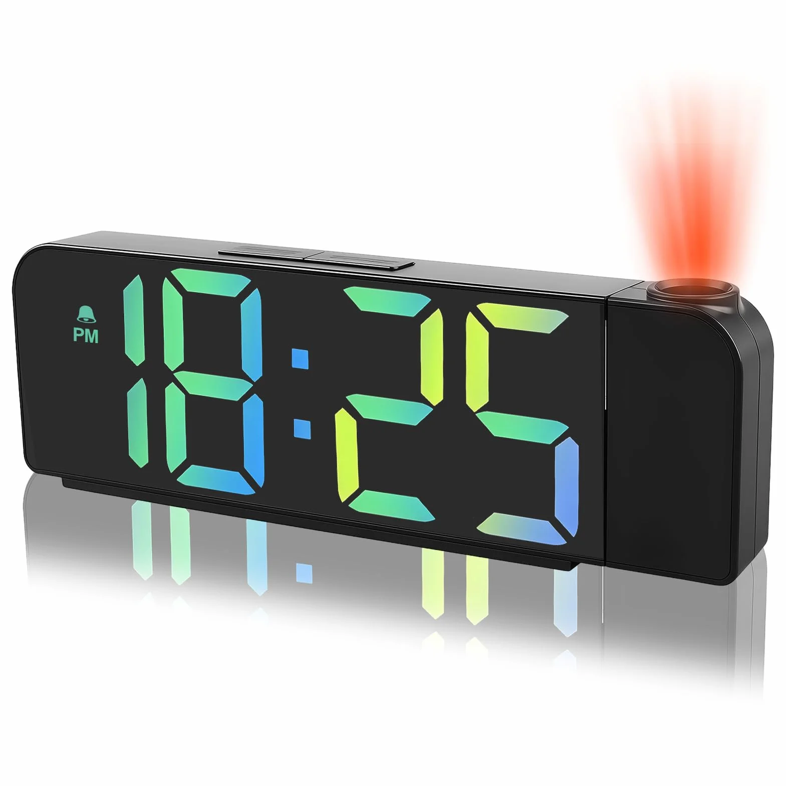 Reloj Despertador de Proyección Digital, 180° Pantalla LCD Grande con Proyector, Temperatura, 3 Niveles de Brillo, Modo nocturno, 19.5cm Alimentación por USB, 12/24 h, para Niños, Ancianos(Noir)
