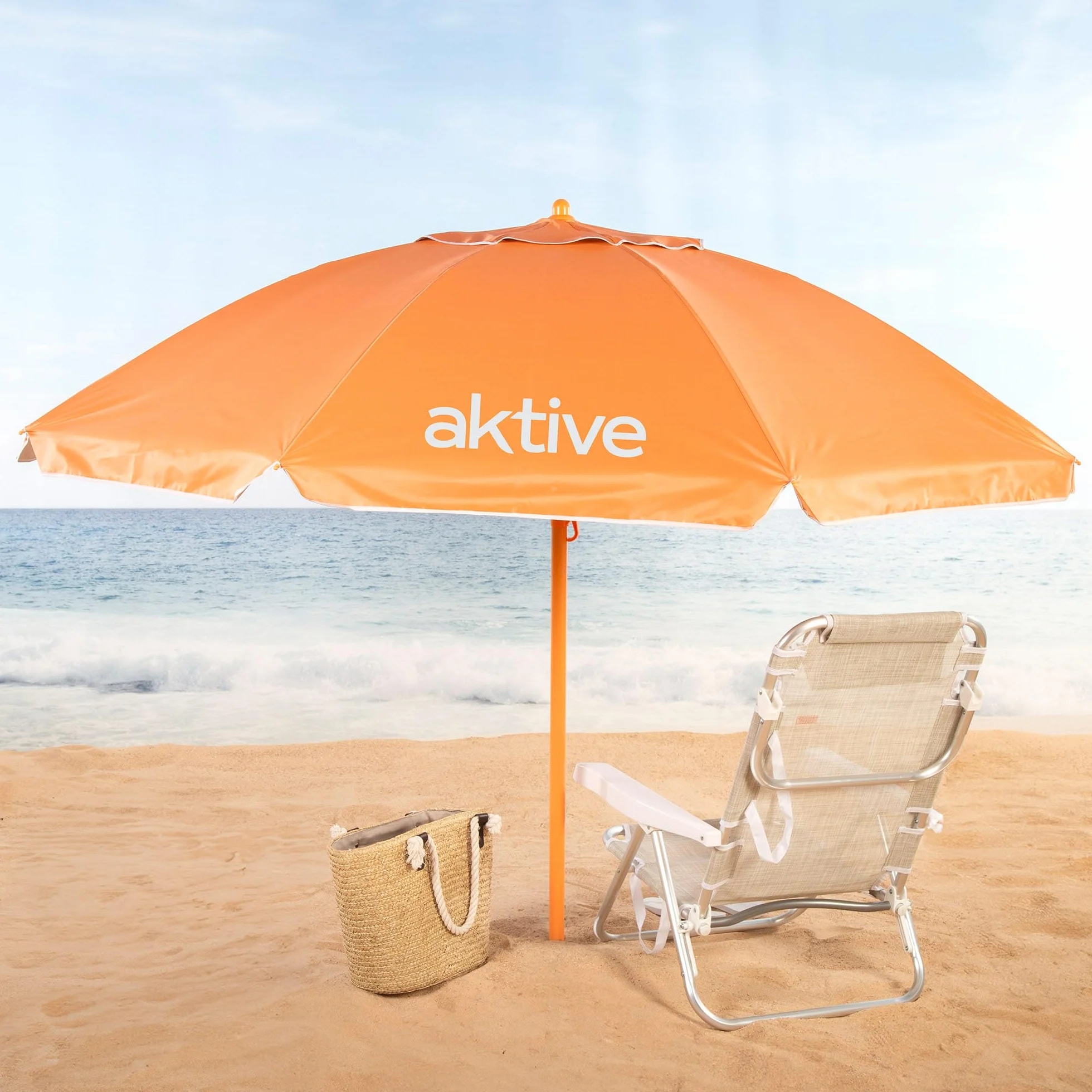 AKTIVE BEACH Sombrilla de playa inclinable D220 cm Naranja protección UV50 8 varillas Material oxford ventilación exterior