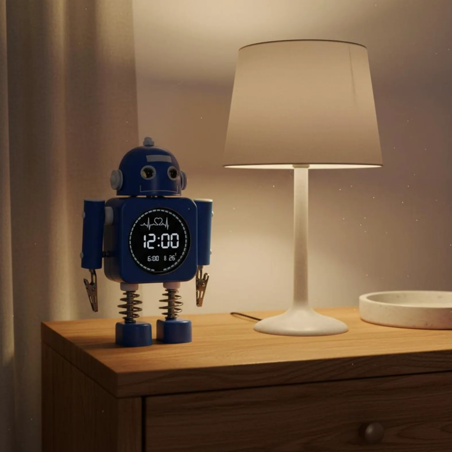 Reloj Despertador Infantil Reloj Digital Despertador de Mesa Reloj de Noche Reloj de Cabecera con Display y Luz de Fondo Integrada Diseño Alegre y, Azul Oscuro