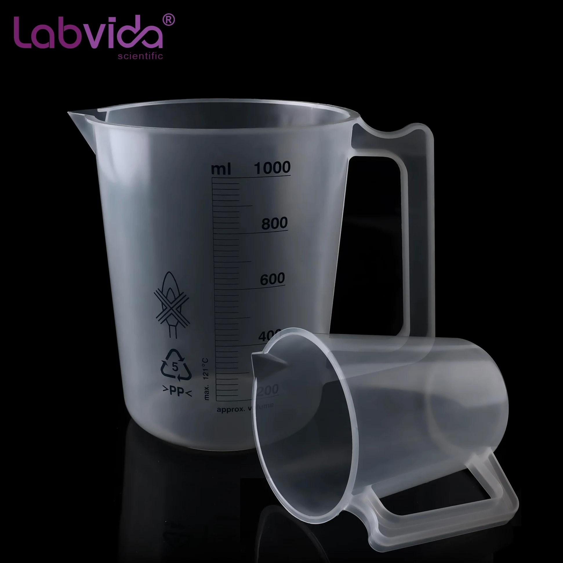 Vasos de plástico con asa, vol.2000 ml (66 onzas) taza medidora con línea de escala azul, jarra de plástico PP material ideal para actividades científicas y uso doméstico, LVB021