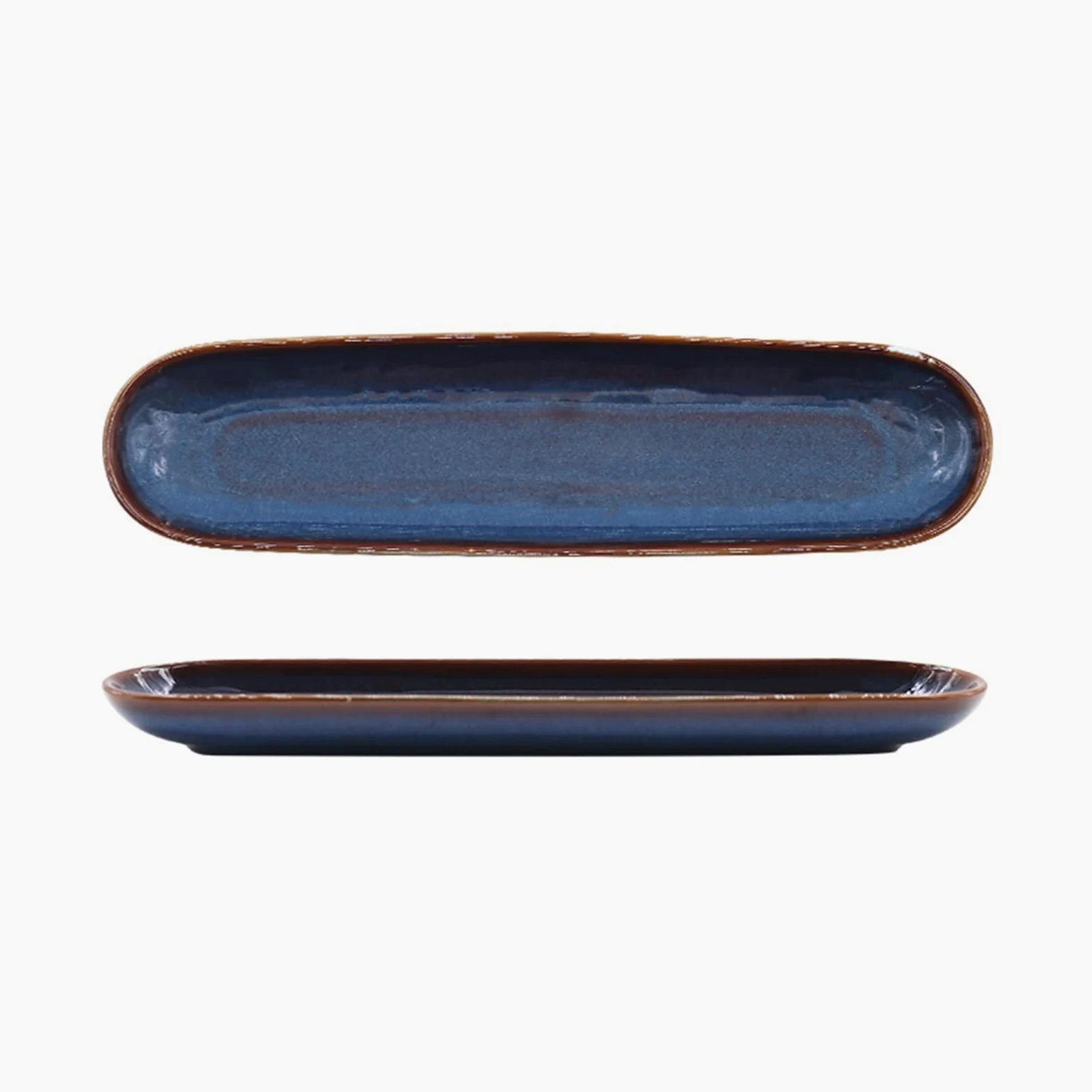 Platos Llanos Platos rectangulares de cerámica for sushi, plato de cocina de porcelana ovalada japonesa, plato largo grande de 15,7 pulgadas, apto for microondas/lavavajillas Platos postre(A)