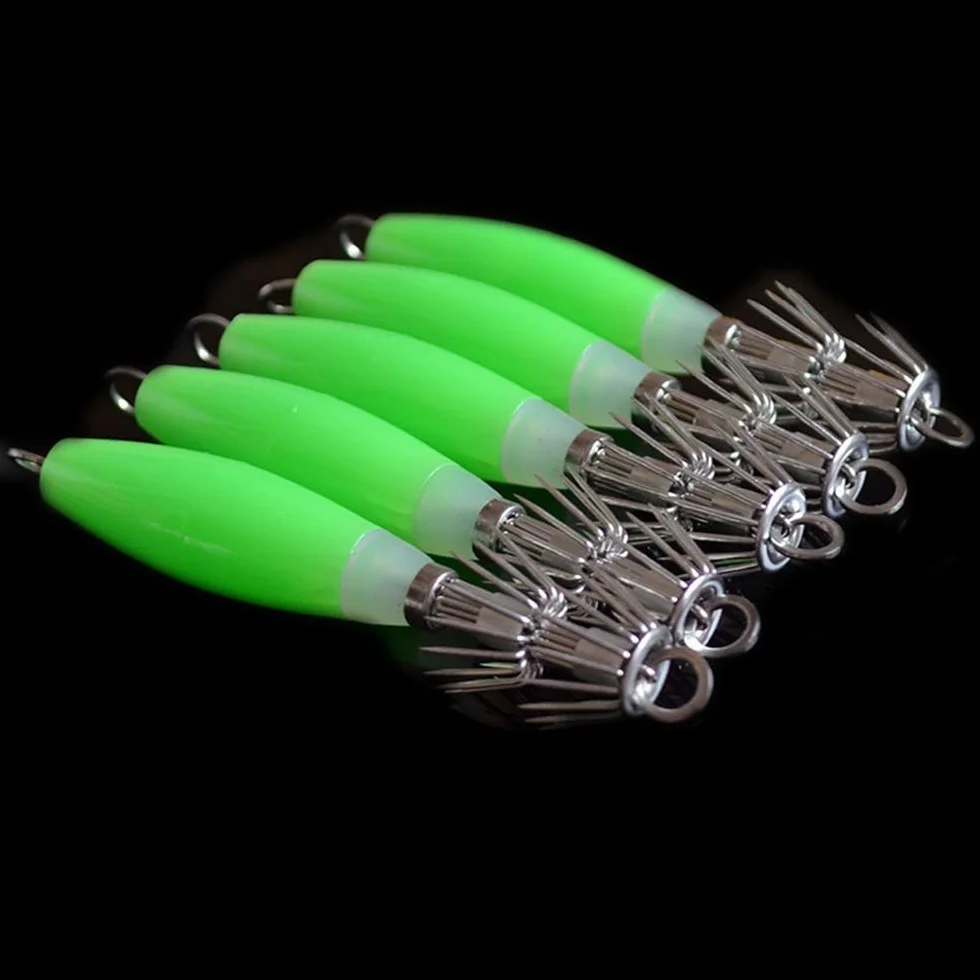 POFET 10 Anzuelos Luminosos Pulpo Calamar 9,5 cm 17 g Señuelo Pesca Agua Salada Plantilla Noctilucente
