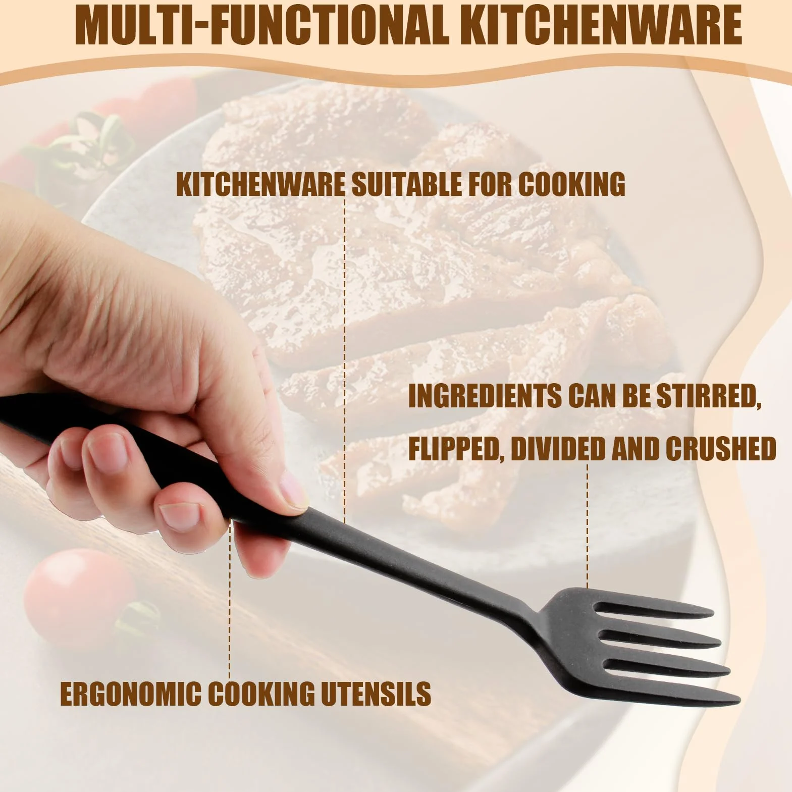 Tenedor de cocina de gel de sílice de, Buenas opciones para Ensaladas, Espaguetis y Carnes, Ergonómico y Duradero, Fácil de Limpiar, Multifuncional y Práctico
