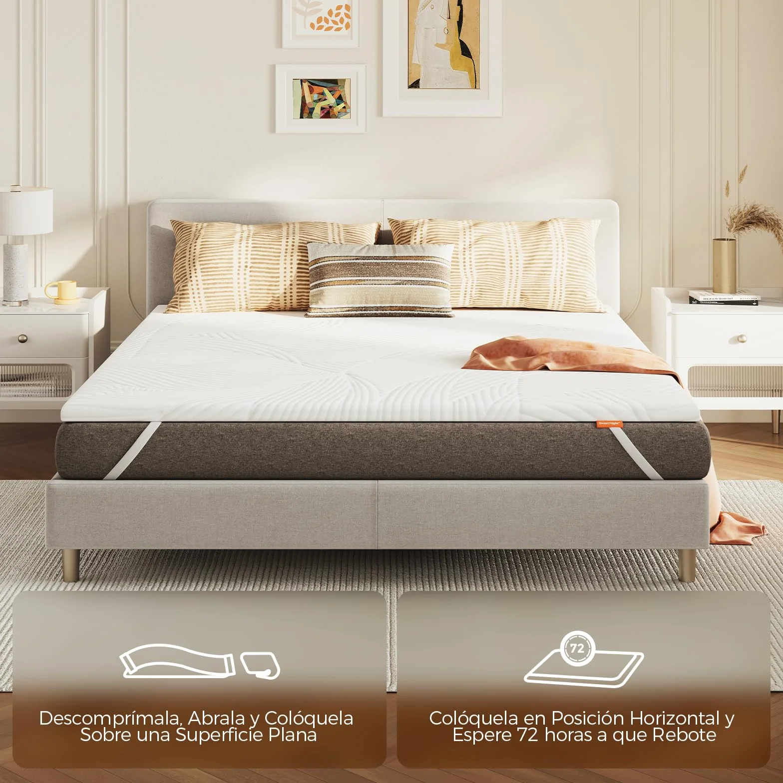 Sweetnight Topper Colchón de Espuma Viscoelástica en Gel 90x190 cm, Grosor de 5 cm, con Funda Extraíble y Lavable, Sobrecolchón de Memory Foam 90x190x5cm, con Correas Elásticas, Blanco