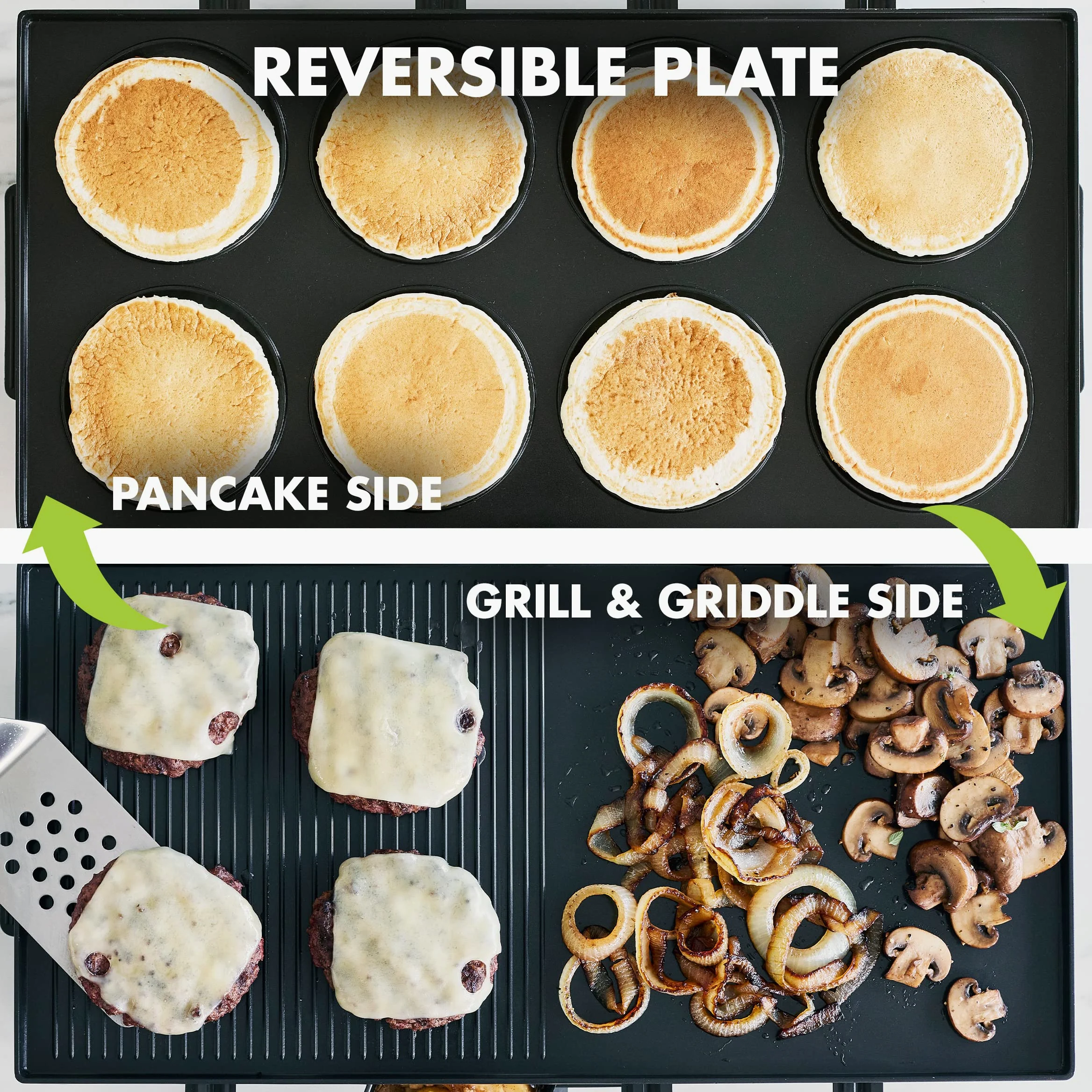 GreenPan Bistro Raclette Grill de Cerámica Antiadherente Sin PFAS, Eléctrico de Mesa para 8 Personas, Reversible 3 en 1 Parilla,Plancha y Crepes, 8 Mini-Sartenes Antiadherentes y Espátula,Lavavajillas
