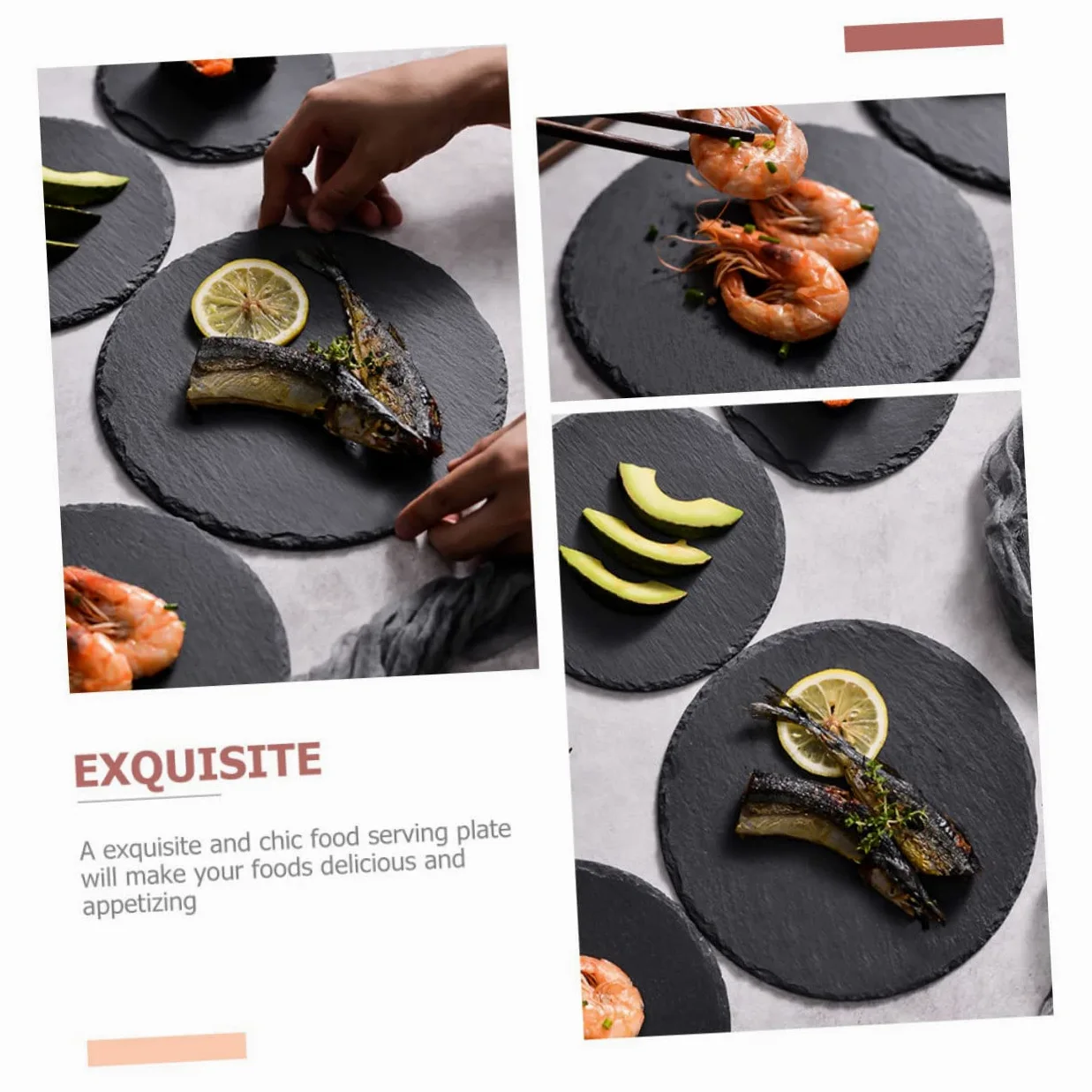 SOLUSTRE Plato de Piedra Redondo de Pizarra Negra para Servir Comida | Postres y Guarniciones, Uso en Casa o Restaurante, Estilo Rústico y Creativo