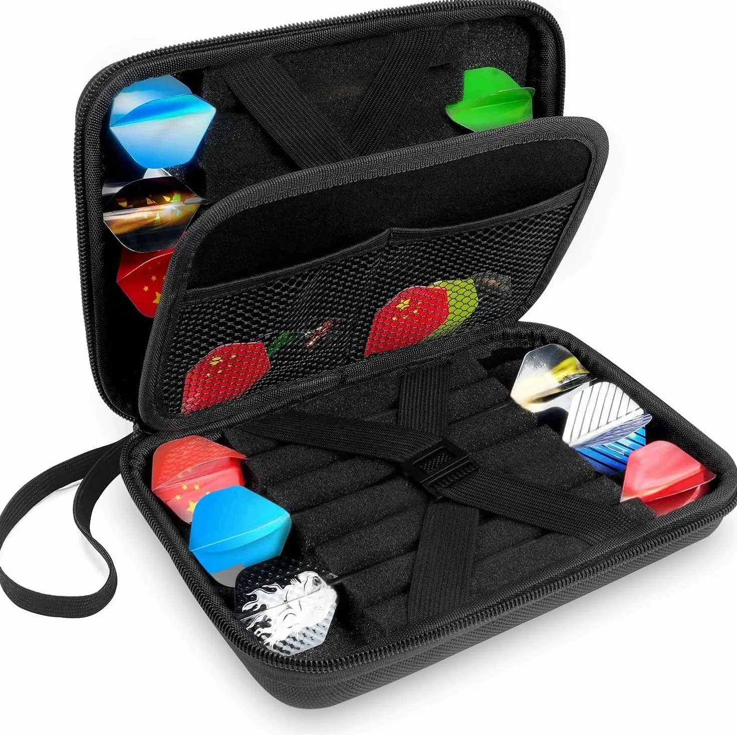 Flintronic Bolsa de Dardos con 12 Dardos de Acero o Blanda, con Bolsillos para Almacenamiento de Plumas, Puntas y Varillas