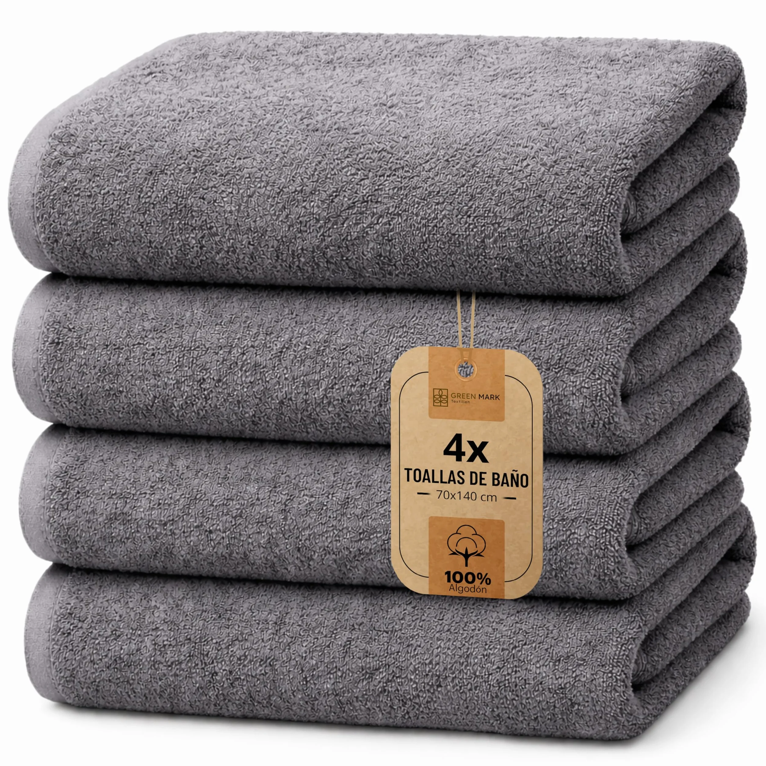 NatureMark Juego de 4 Toallas de Ducha – Toallas Suaves y absorbentes de 100% algodón, adecuadas para el Uso Diario – Gris Antracita, 70x140 cm