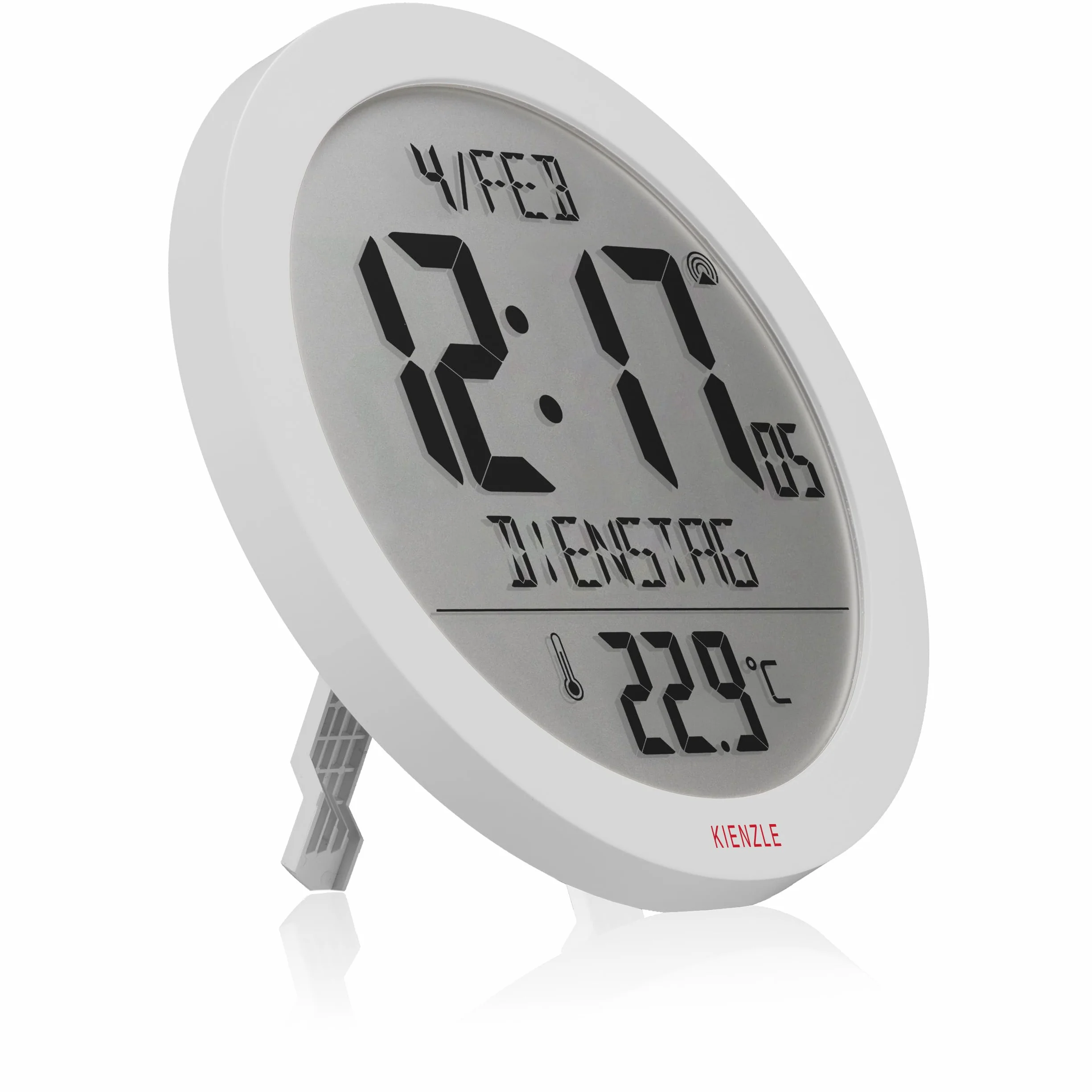 Kienzle Reloj de Pared y sobremesa radiocontrolado Temperatura Pantalla 18,7 cm Hora DCF Fecha 2 alarmas repetición Blanco