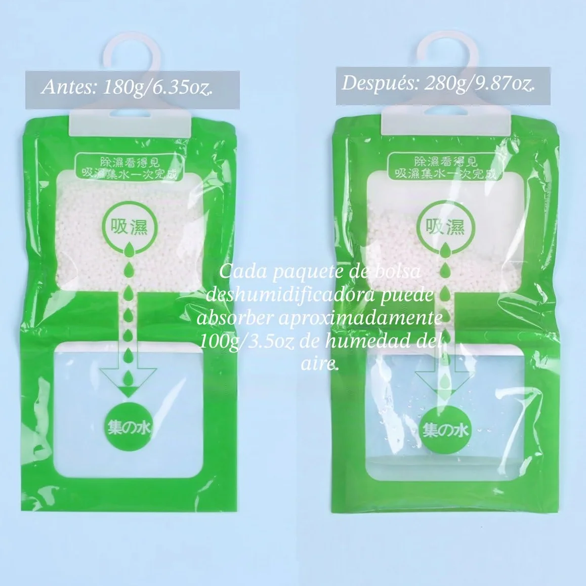 5 Pack Kitchen Bathroom Wardrobe Hanging Hygroscopic Anti-mold Deodorizing Moistureproof Desiccant Bag, Dehumidification Process Could be Witness