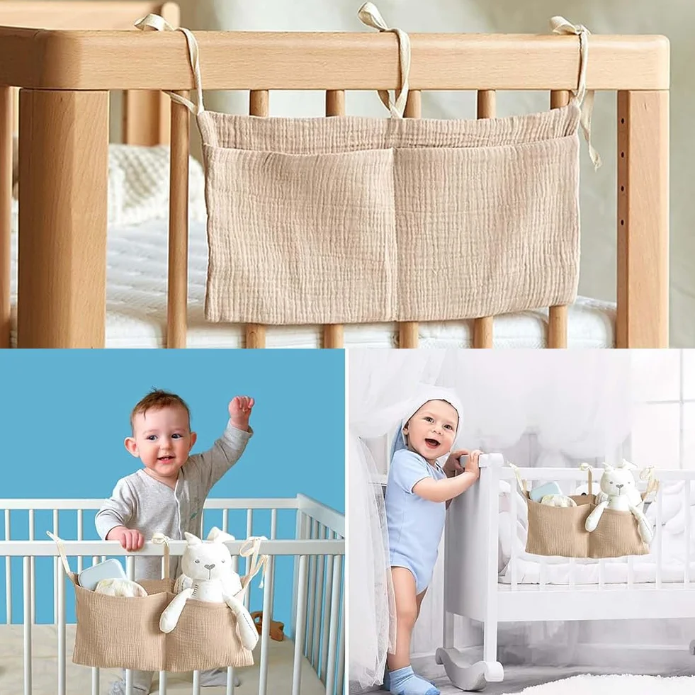 Organizador Colgante para Cama de Bebé, Bolso para Pañales y Accesorios (Beige)