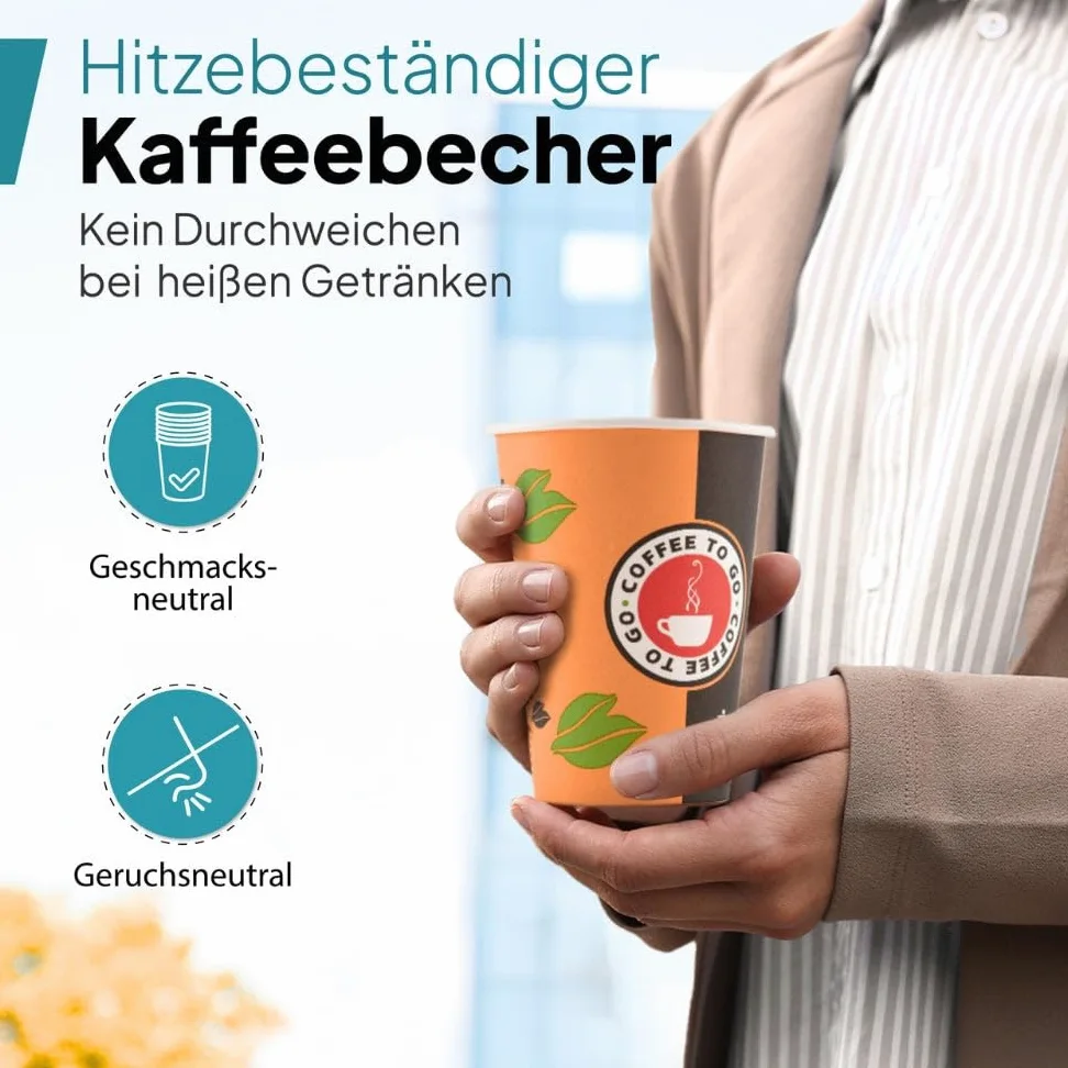 Commerline Taza de café para llevar de cartón, 500 unidades, 200 ml, vasos de papel desechables para café y té, vasos desechables para llevar, vasos de papel para bebidas calientes y frías, taza de