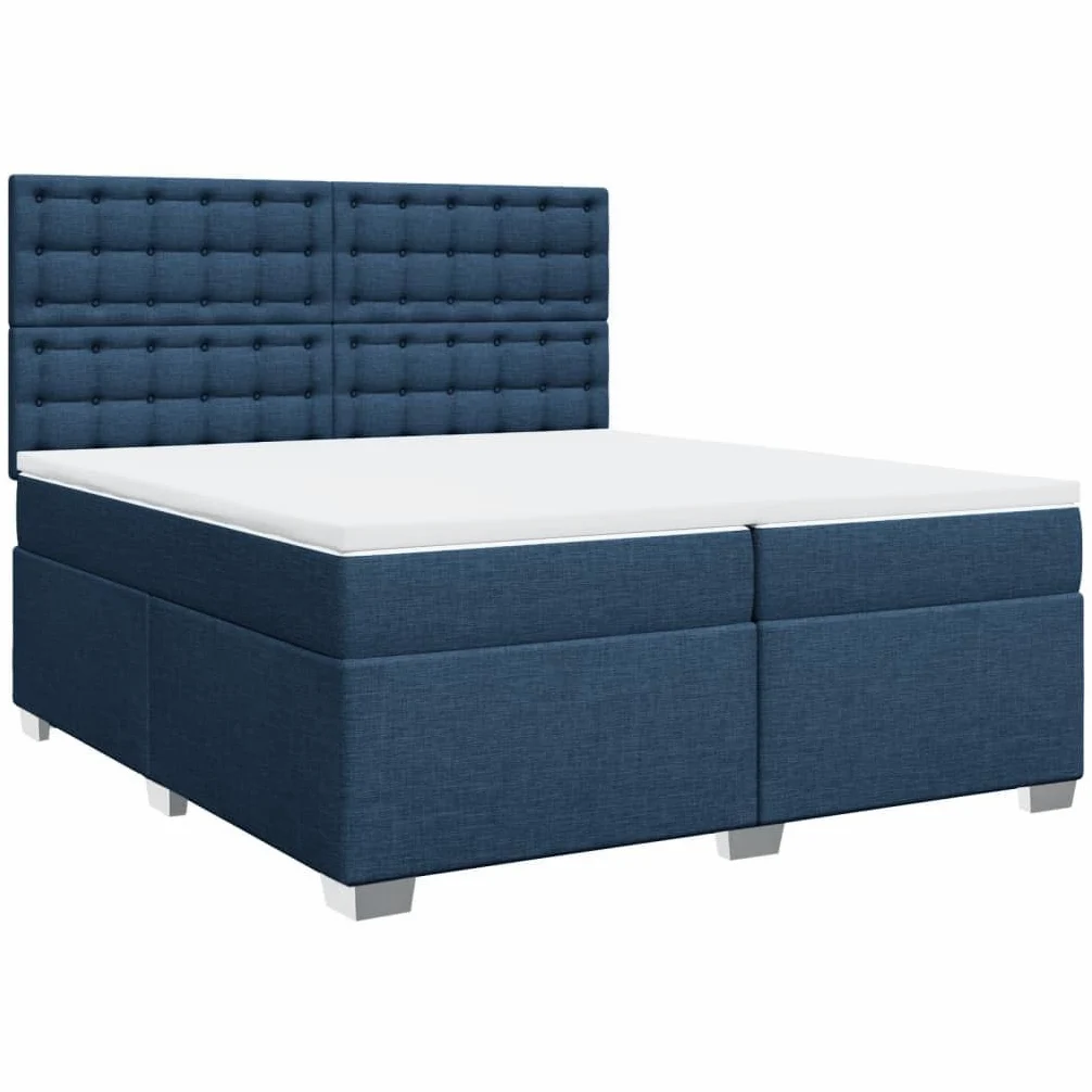 Cama con somier con colchón, azul, 200 x 200 cm, tela, cómoda cama tapizada con iluminación LED, cabecero regulable en altura y colchón de muelles ensacados para dormitorio